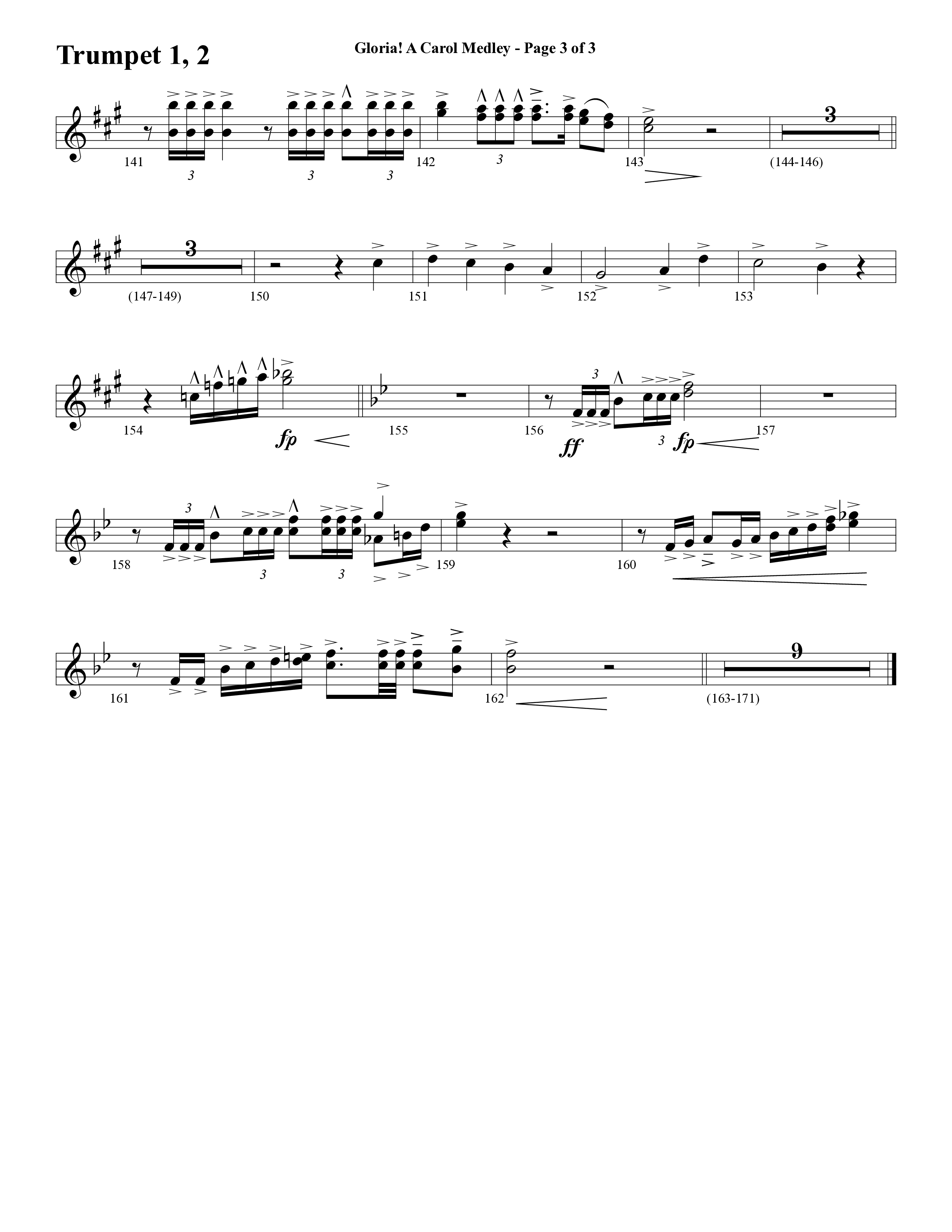 Gloria A Carol Medley (Choral Anthem SATB) Trumpet 1,2 (Word Music Choral / Arr. Ric Domenico)