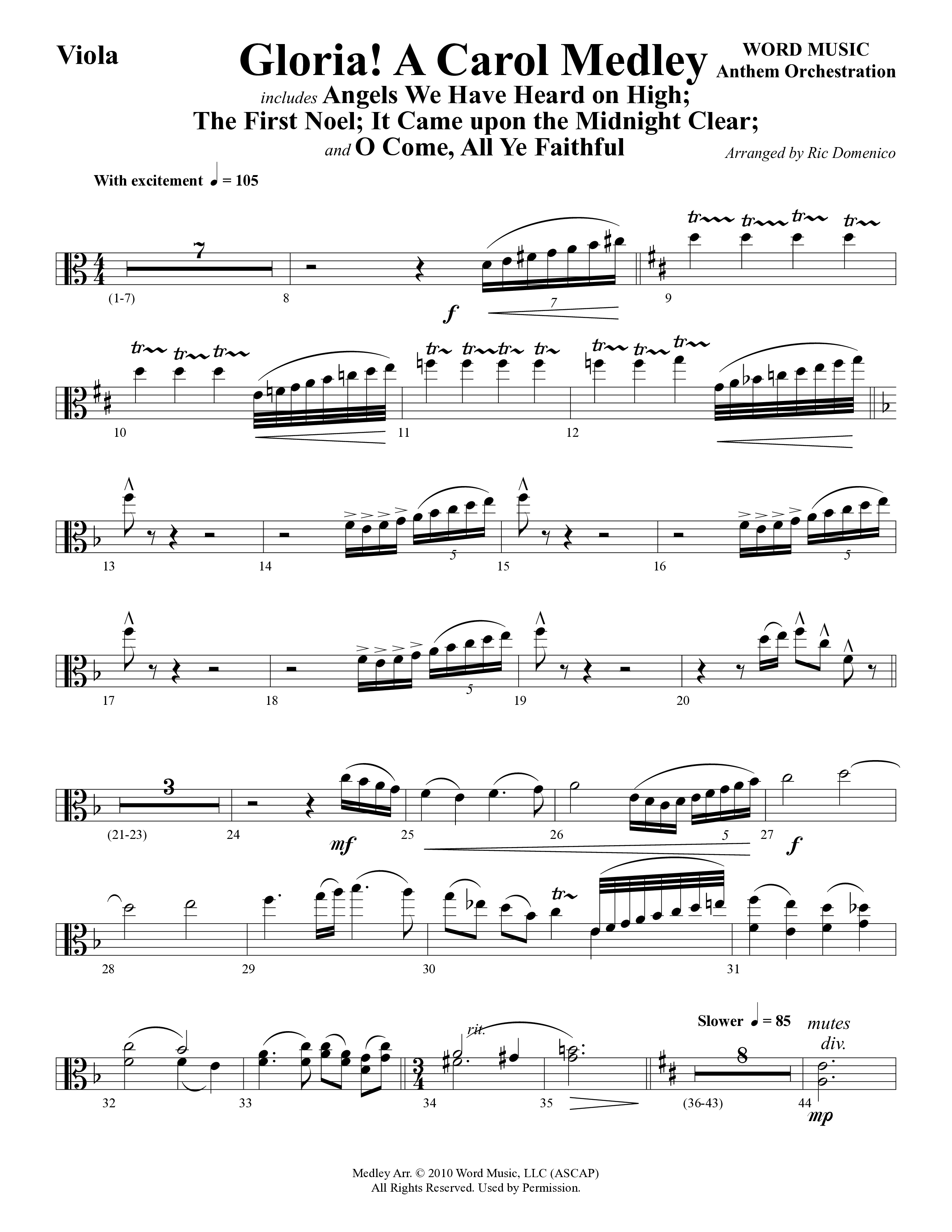 Gloria A Carol Medley (Choral Anthem SATB) Viola (Word Music Choral / Arr. Ric Domenico)
