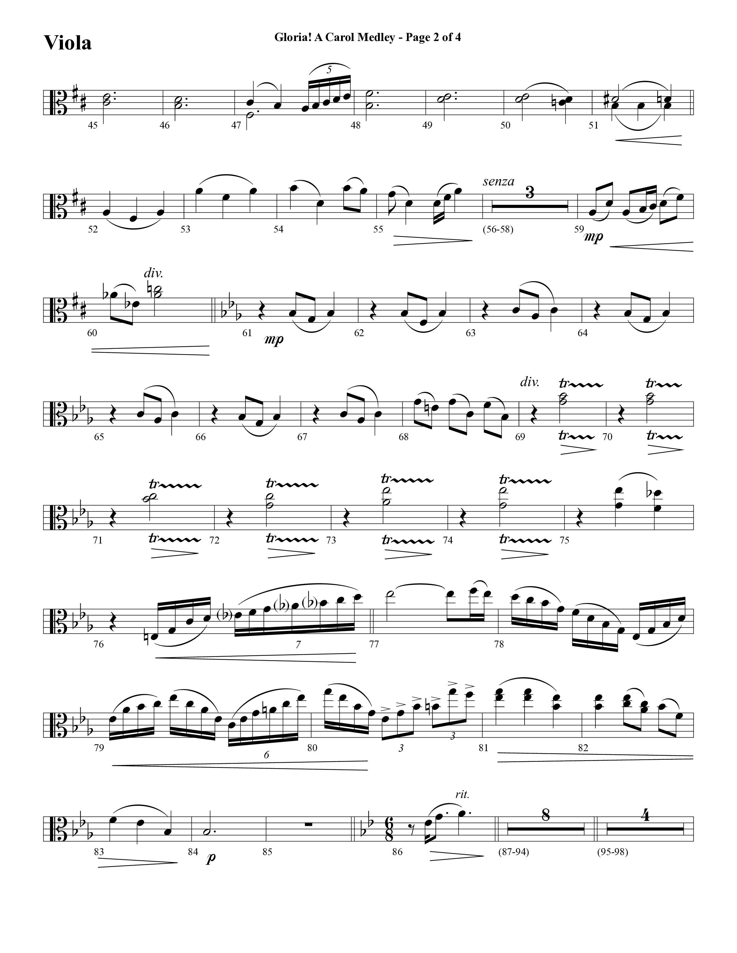 Gloria A Carol Medley (Choral Anthem SATB) Viola (Word Music Choral / Arr. Ric Domenico)
