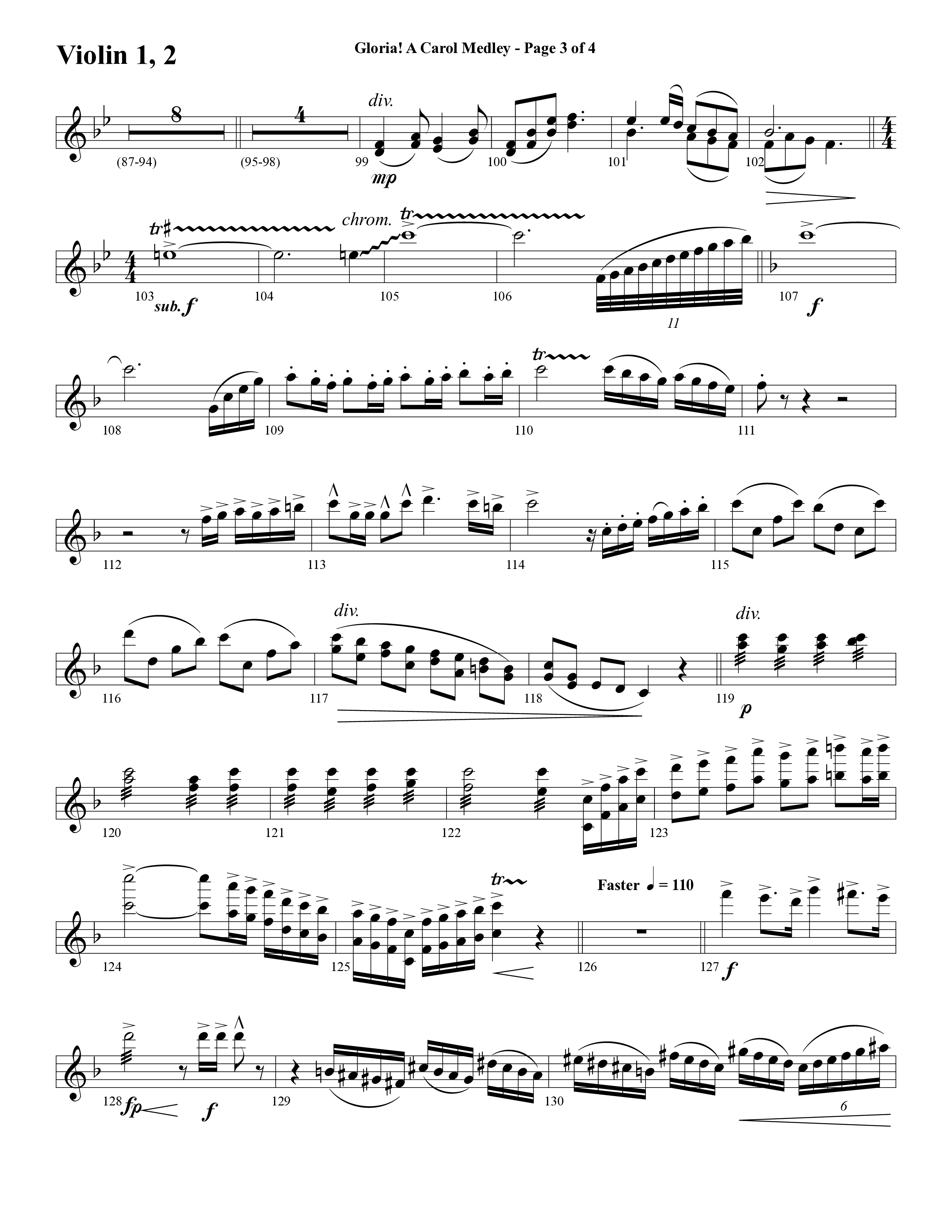 Gloria A Carol Medley (Choral Anthem SATB) Violin 1/2 (Word Music Choral / Arr. Ric Domenico)