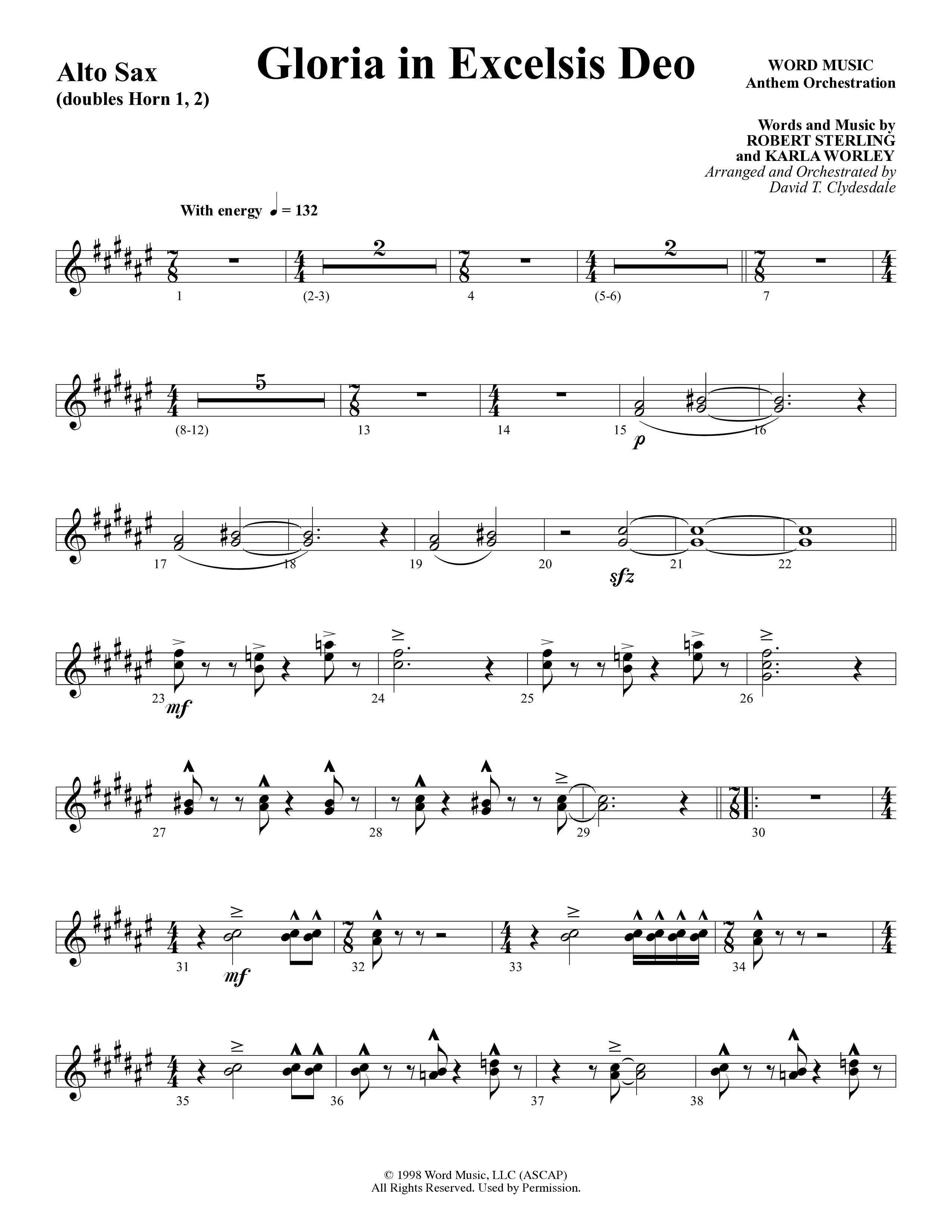 Gloria In Excelsis Deo (Choral Anthem SATB) Alto Sax (Word Music Choral / Arr. David Clydesdale)