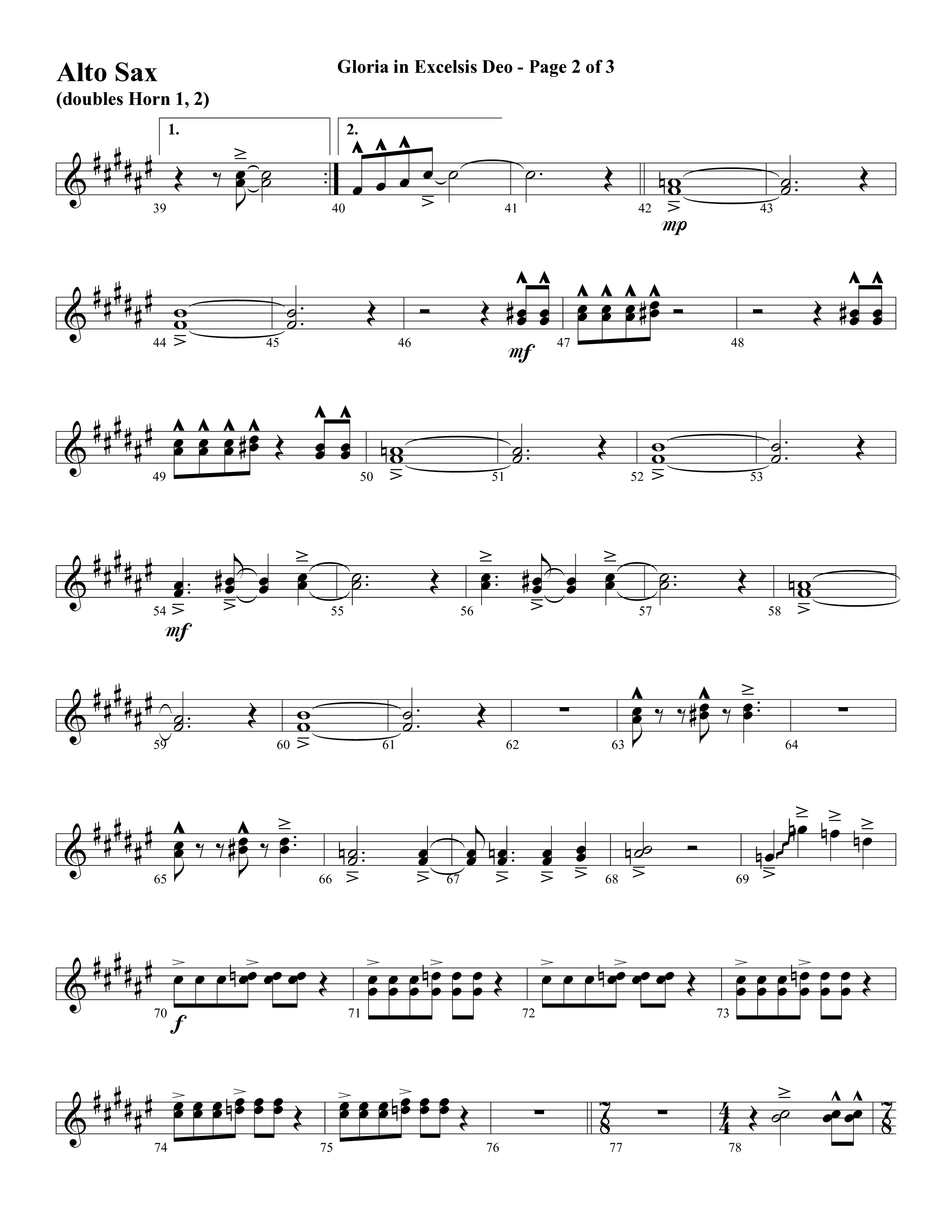 Gloria In Excelsis Deo (Choral Anthem SATB) Alto Sax (Word Music Choral / Arr. David Clydesdale)
