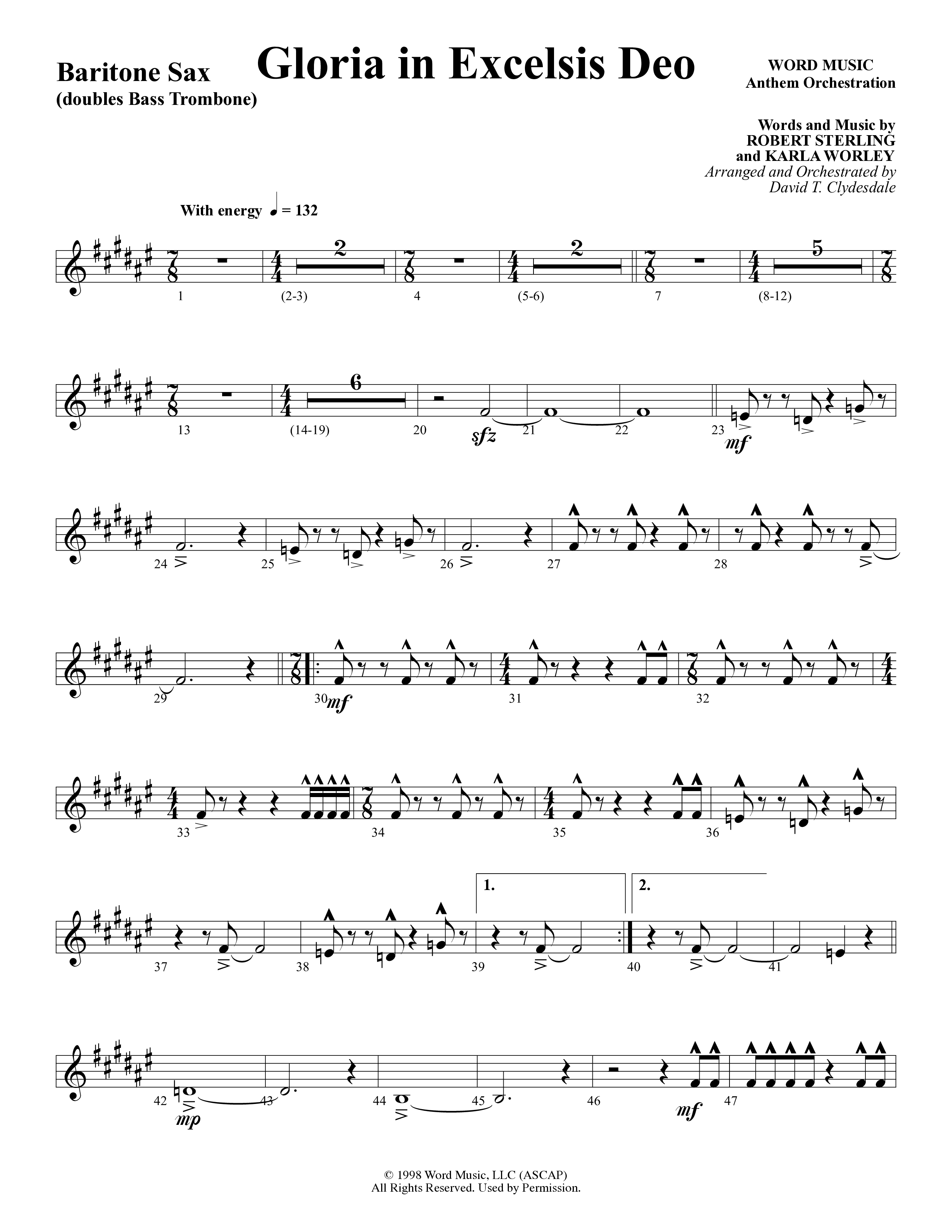 Gloria In Excelsis Deo (Choral Anthem SATB) Bari Sax (Word Music Choral / Arr. David Clydesdale)