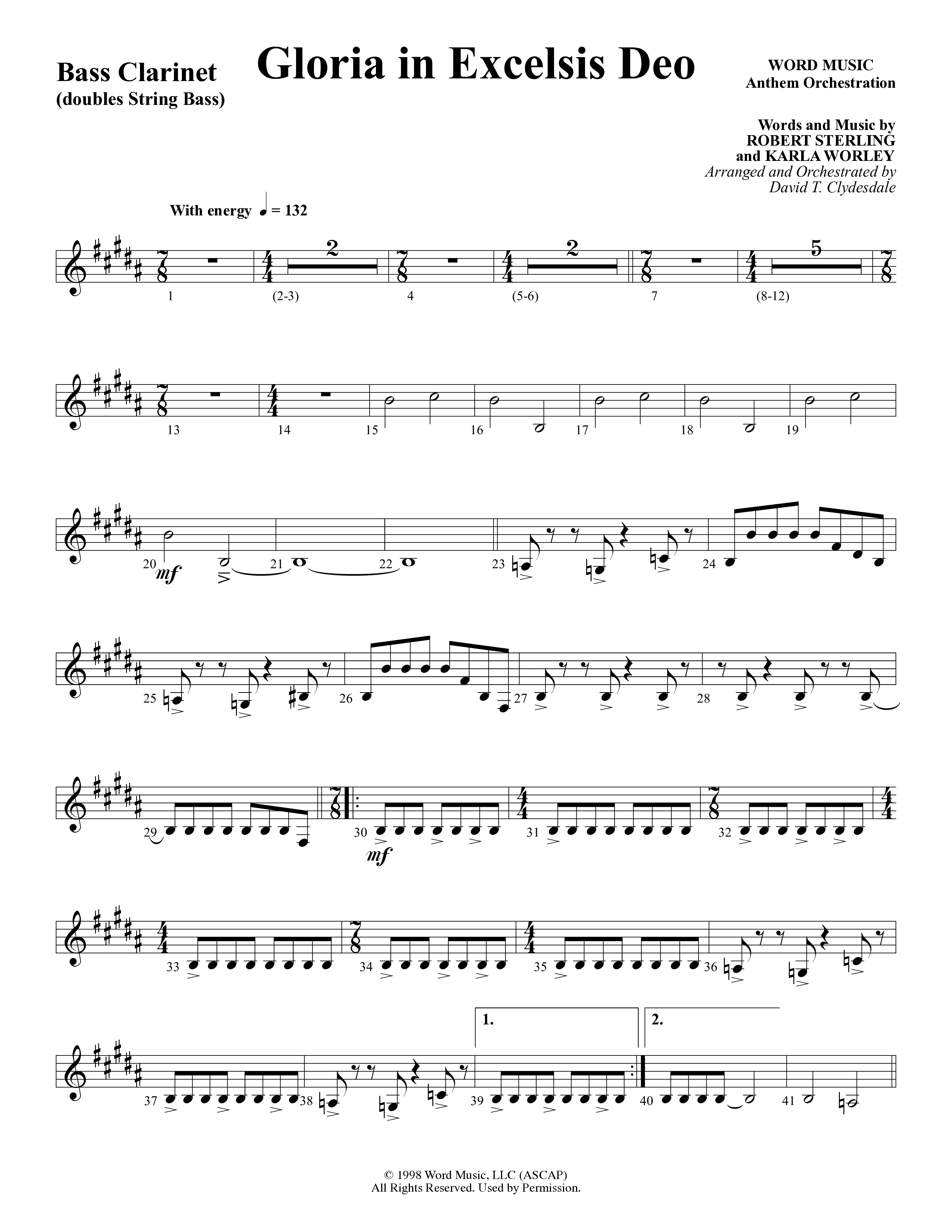 Gloria In Excelsis Deo (Choral Anthem SATB) Bass Clarinet (Word Music Choral / Arr. David Clydesdale)