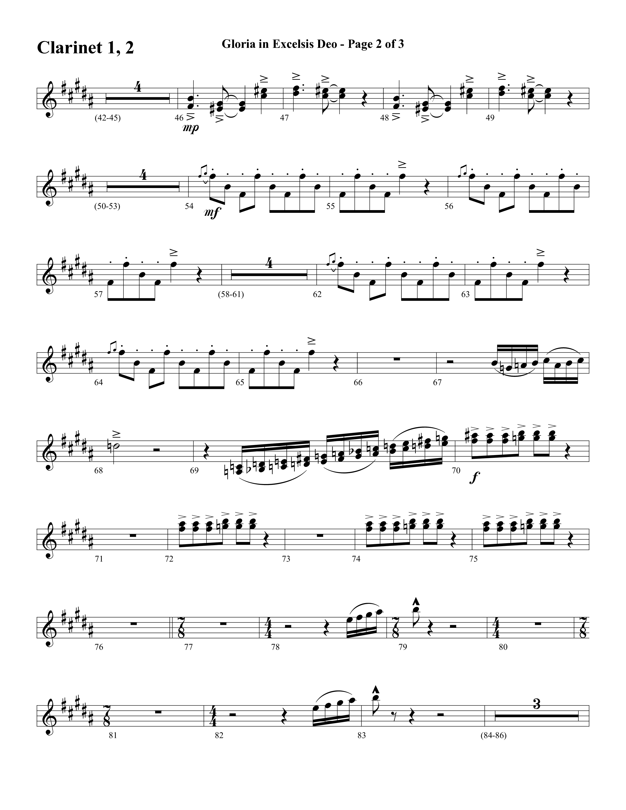 Gloria In Excelsis Deo (Choral Anthem SATB) Clarinet 1/2 (Word Music Choral / Arr. David Clydesdale)