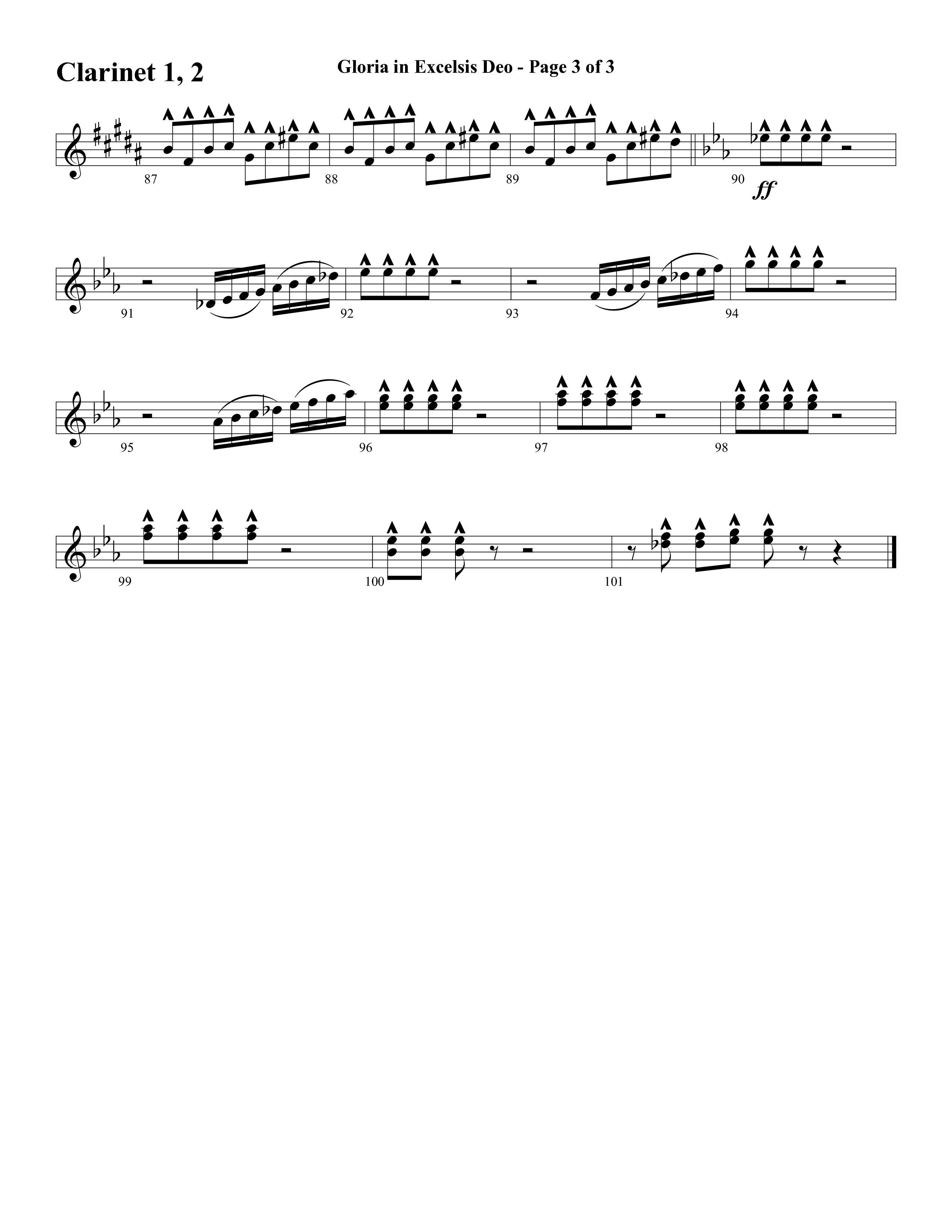 Gloria In Excelsis Deo (Choral Anthem SATB) Clarinet 1/2 (Word Music Choral / Arr. David Clydesdale)