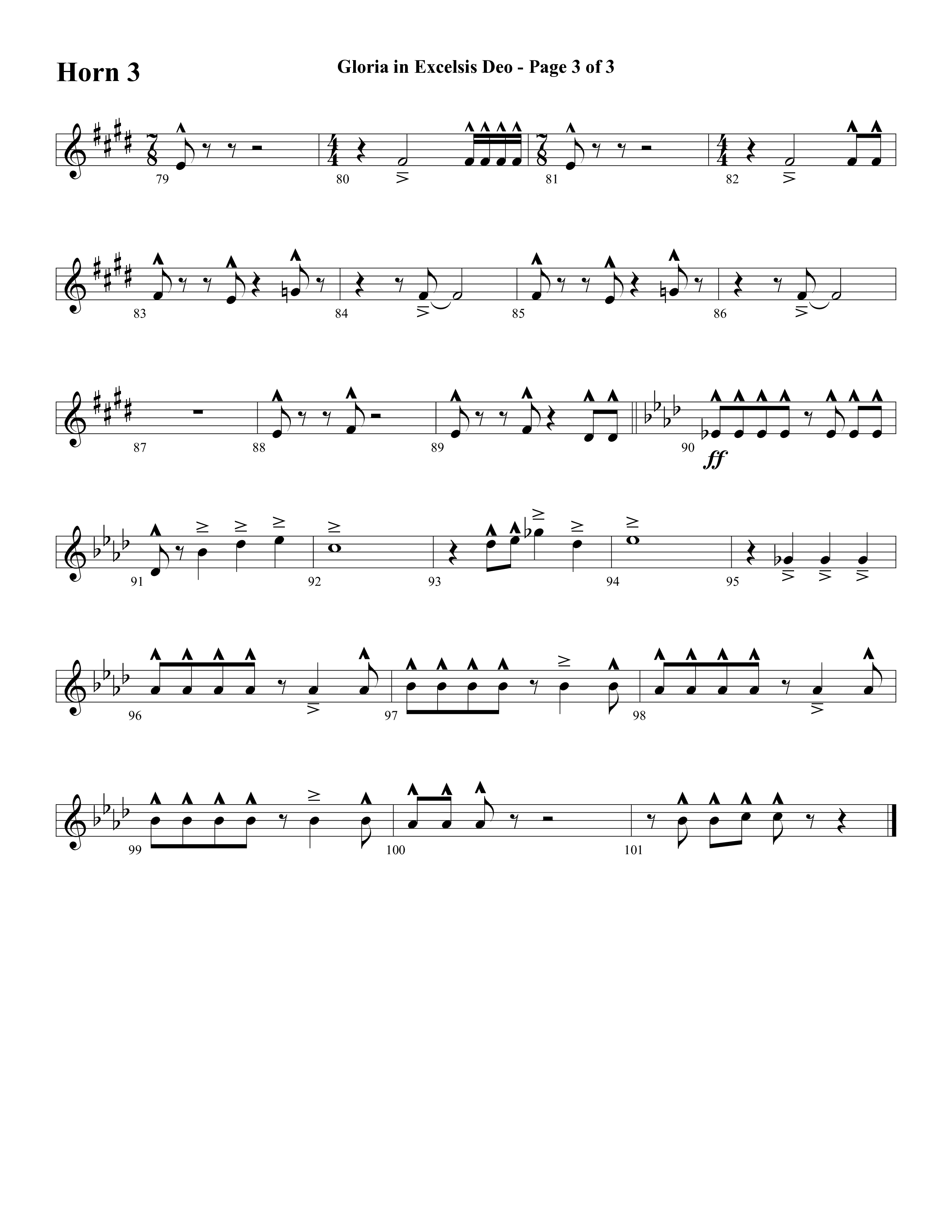 Gloria In Excelsis Deo (Choral Anthem SATB) French Horn 3 (Word Music Choral / Arr. David Clydesdale)