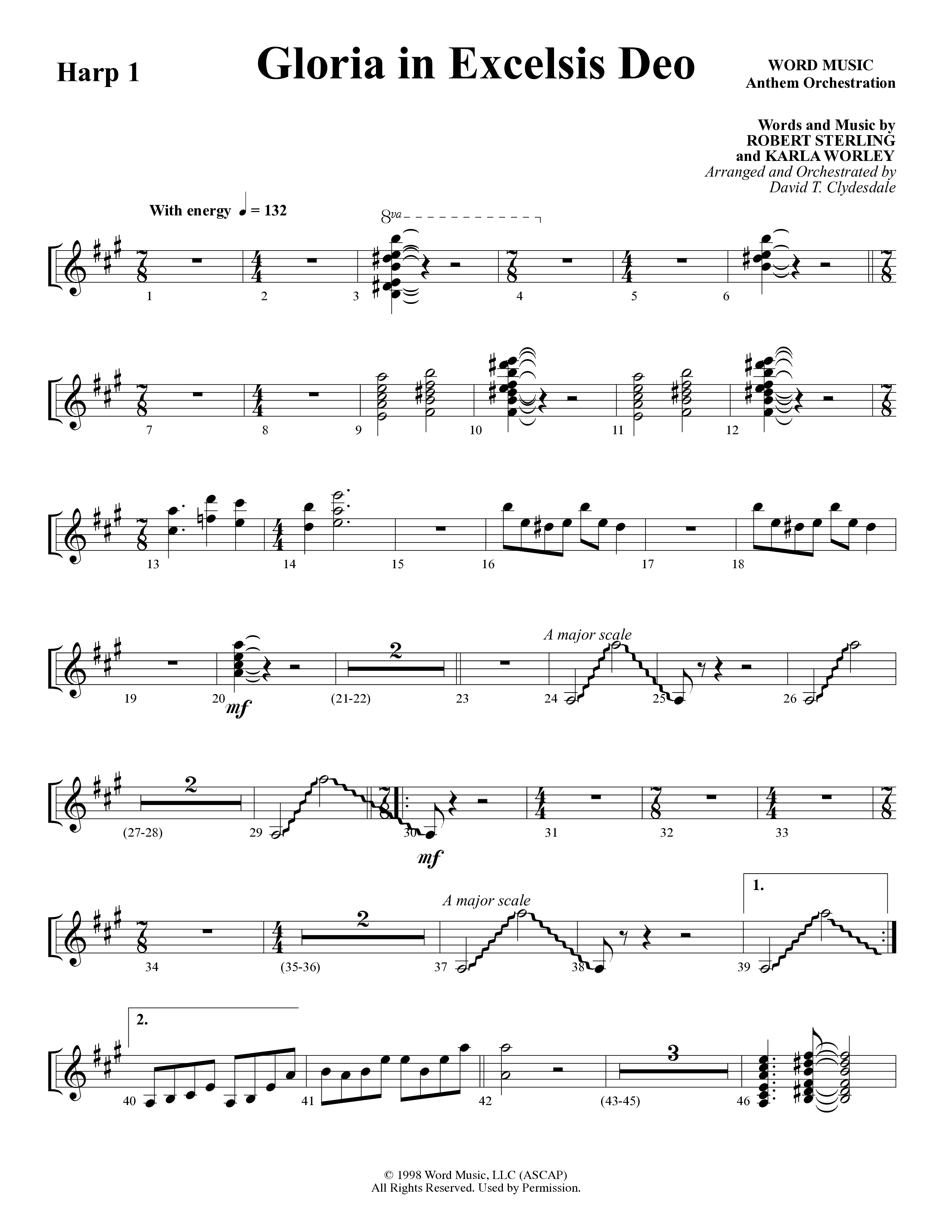 Gloria In Excelsis Deo (Choral Anthem SATB) Harp (Word Music Choral / Arr. David Clydesdale)