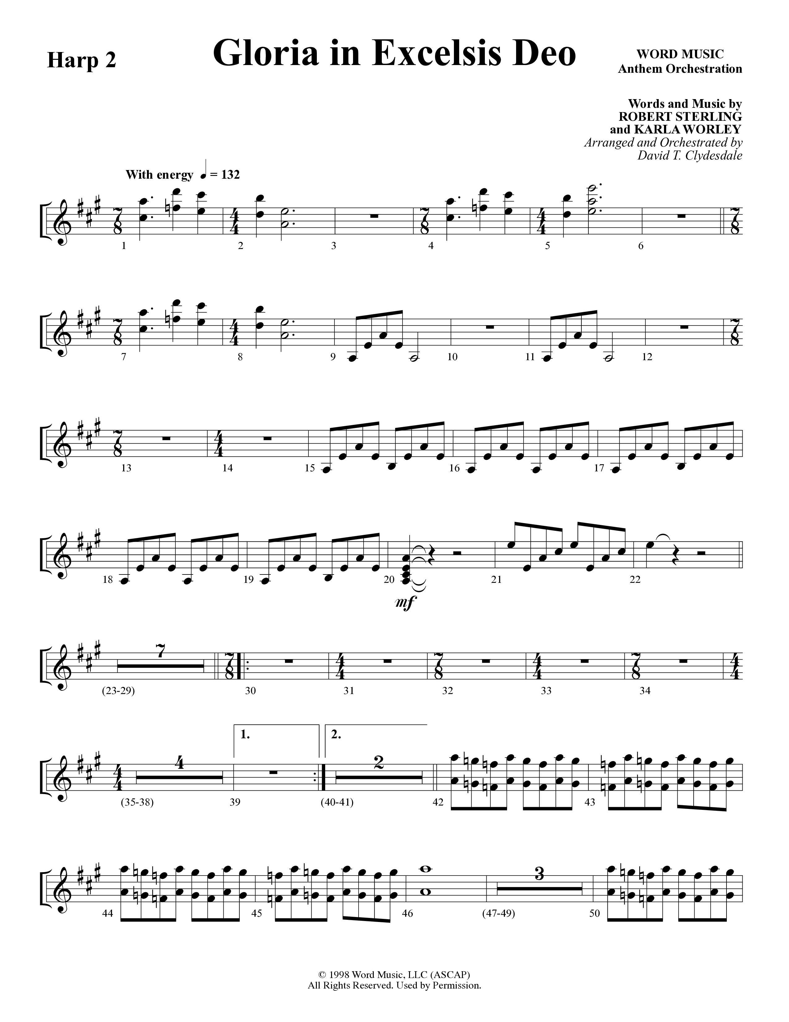 Gloria In Excelsis Deo (Choral Anthem SATB) Harp (Word Music Choral / Arr. David Clydesdale)