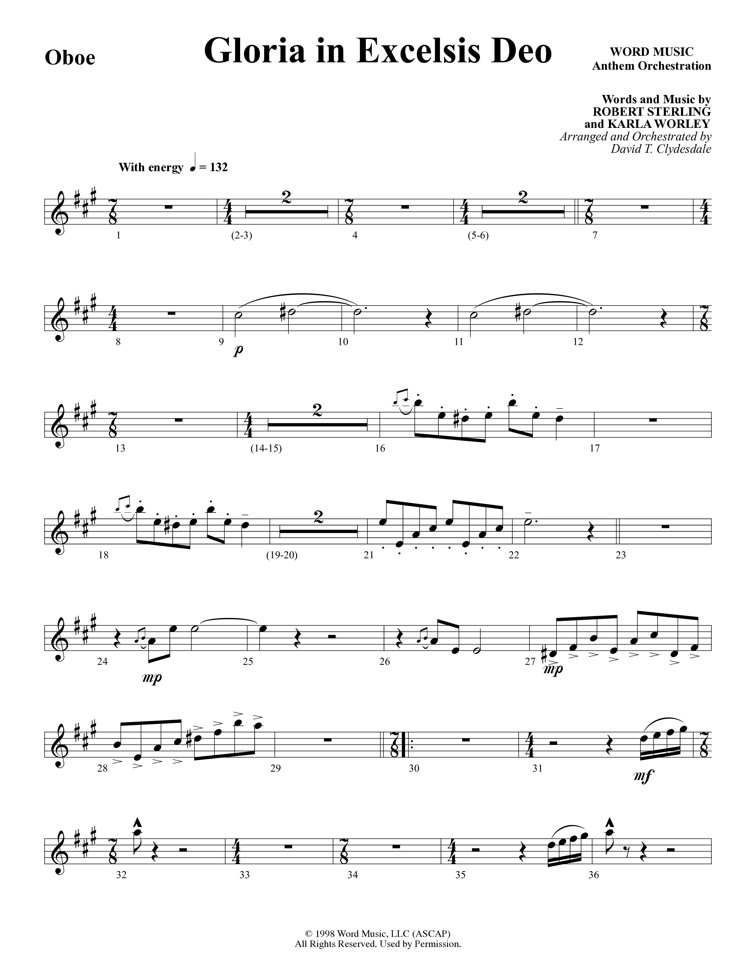 Gloria In Excelsis Deo (Choral Anthem SATB) Oboe (Word Music Choral / Arr. David Clydesdale)