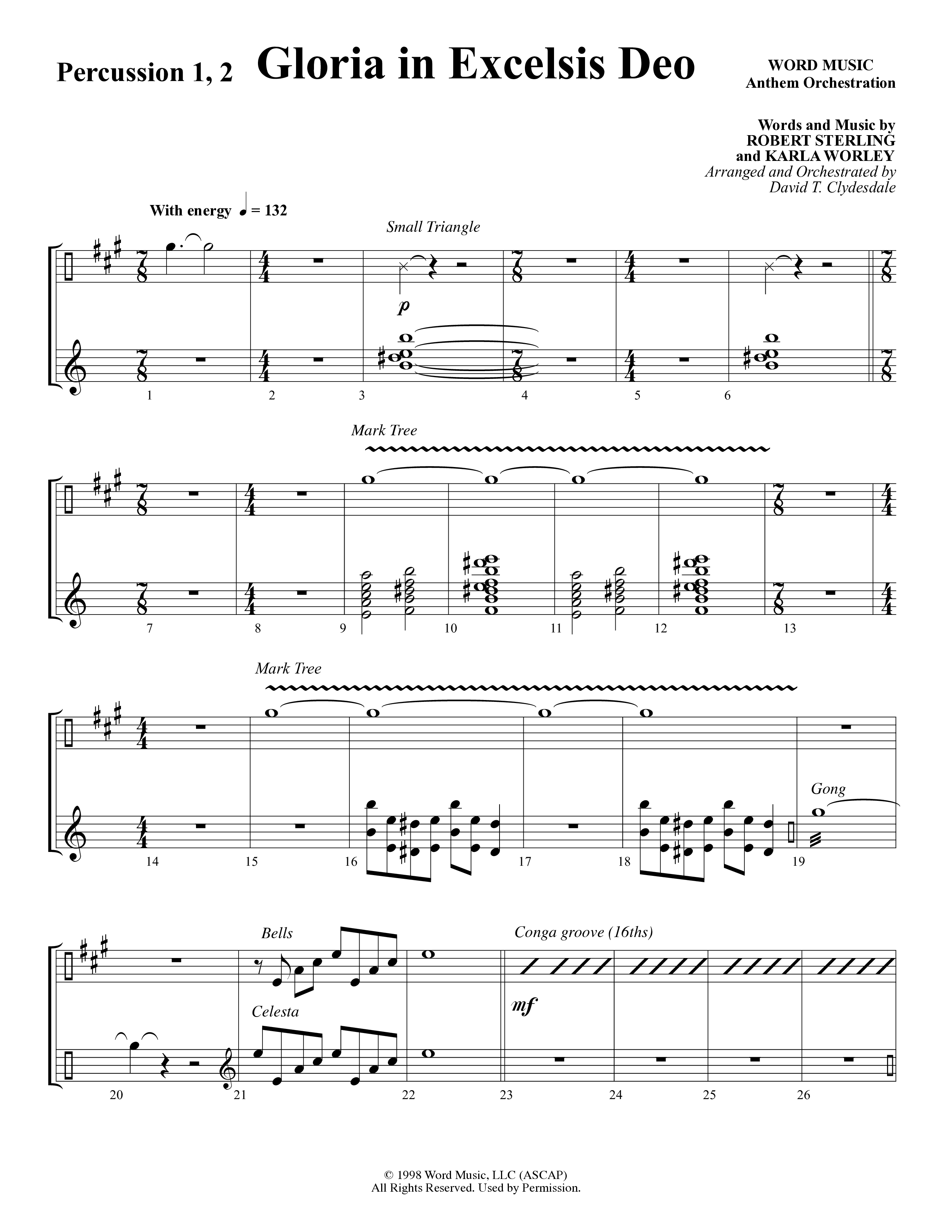 Gloria In Excelsis Deo (Choral Anthem SATB) Percussion (Word Music Choral / Arr. David Clydesdale)
