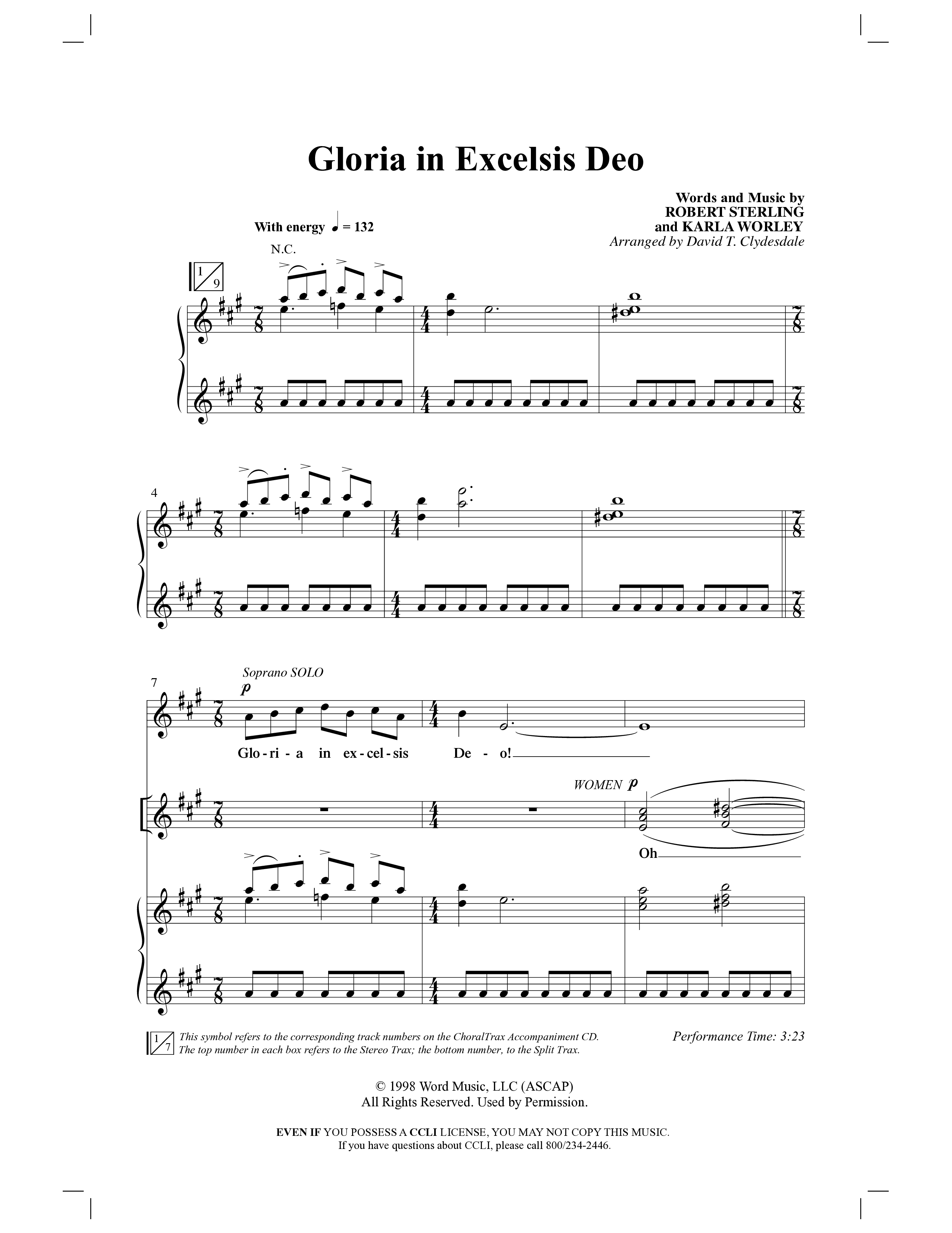 Gloria In Excelsis Deo (Choral Anthem SATB) Anthem (SATB/Piano) (Word Music Choral / Arr. David Clydesdale)