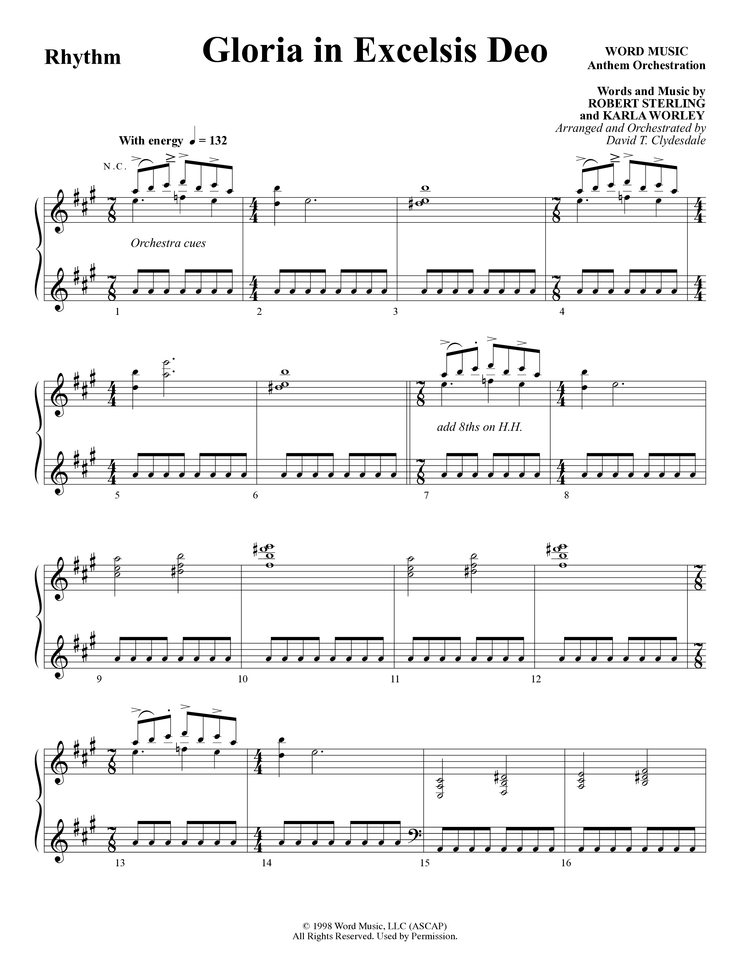 Gloria In Excelsis Deo (Choral Anthem SATB) Rhythm Chart (Word Music Choral / Arr. David Clydesdale)