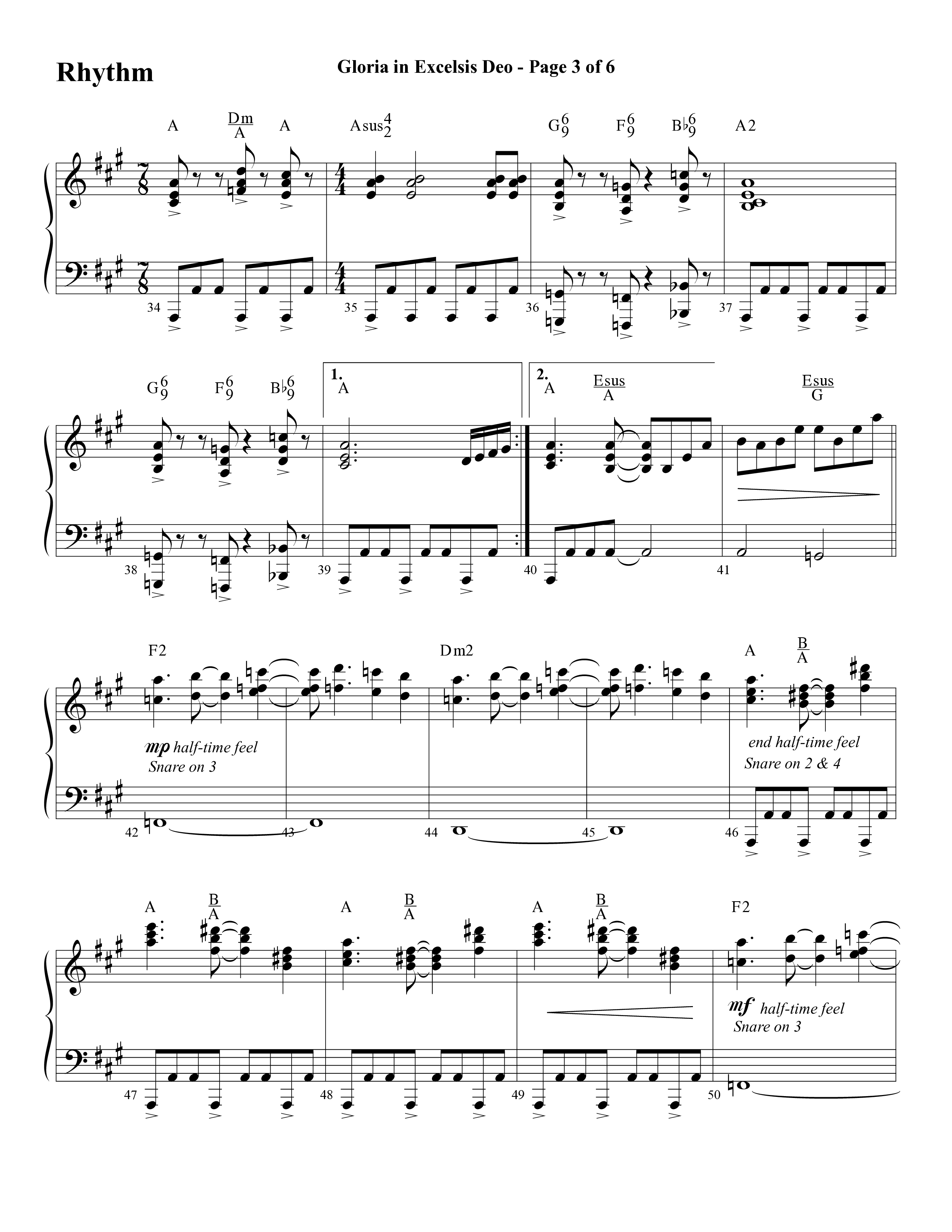 Gloria In Excelsis Deo (Choral Anthem SATB) Rhythm Chart (Word Music Choral / Arr. David Clydesdale)