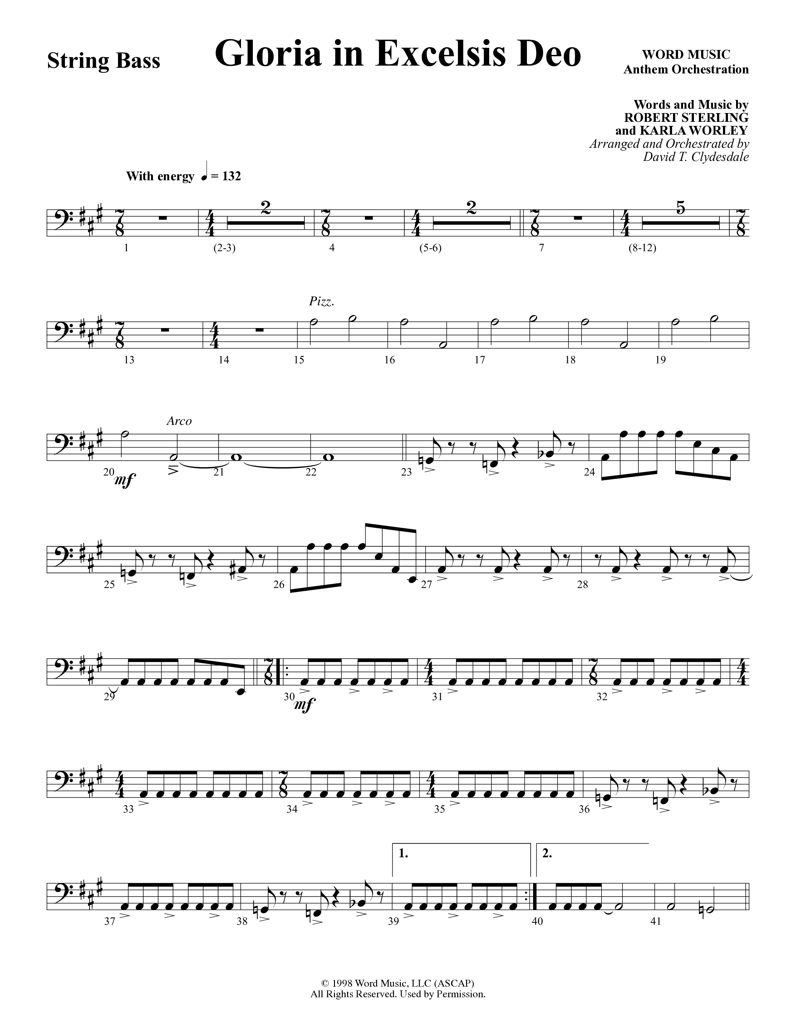 Gloria In Excelsis Deo (Choral Anthem SATB) String Bass (Word Music Choral / Arr. David Clydesdale)