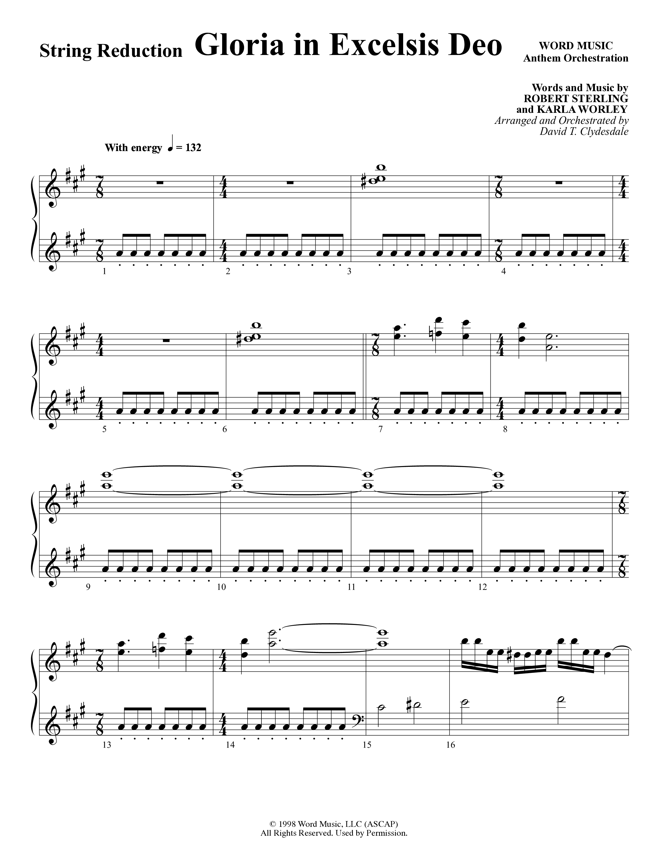 Gloria In Excelsis Deo (Choral Anthem SATB) String Reduction (Word Music Choral / Arr. David Clydesdale)