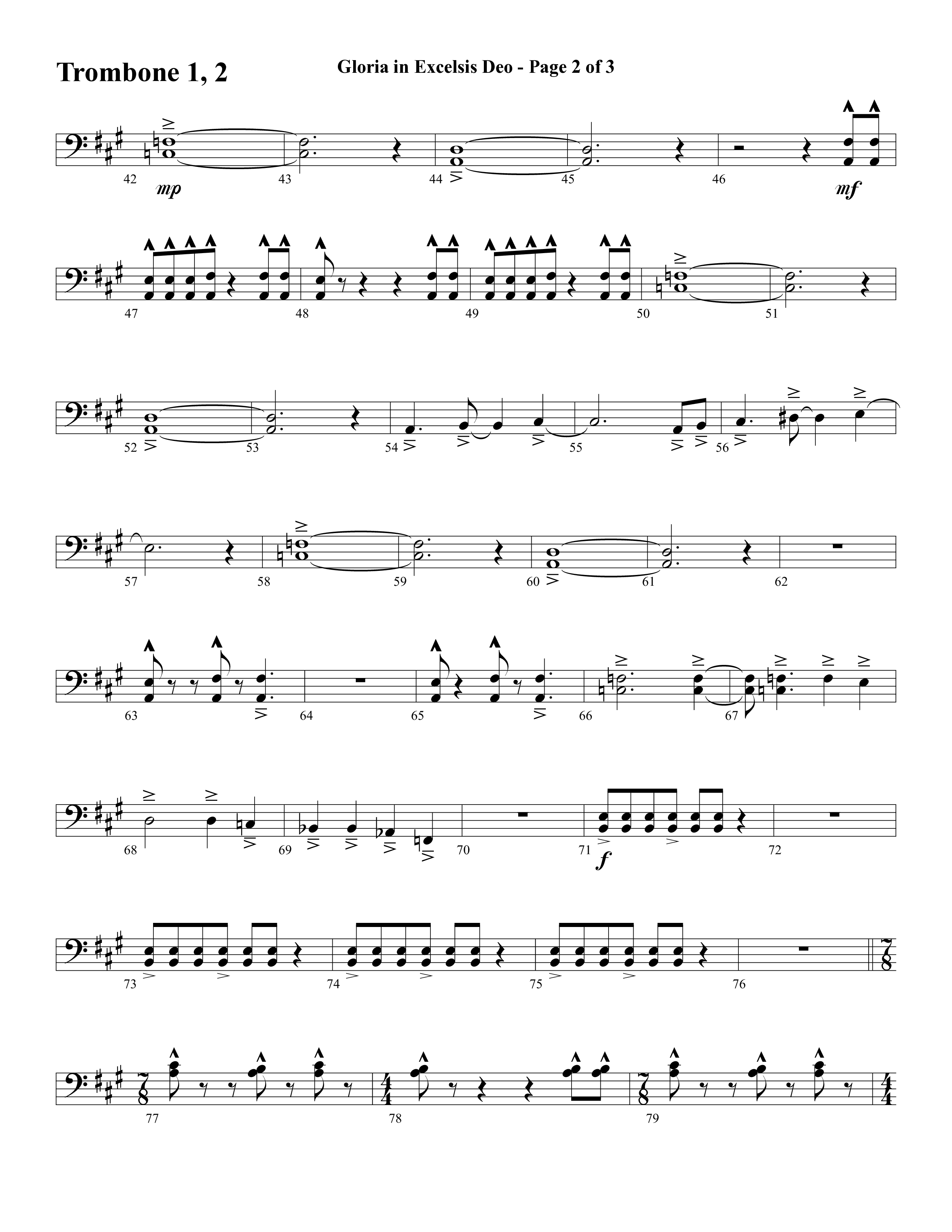 Gloria In Excelsis Deo (Choral Anthem SATB) Trombone 1/2 (Word Music Choral / Arr. David Clydesdale)