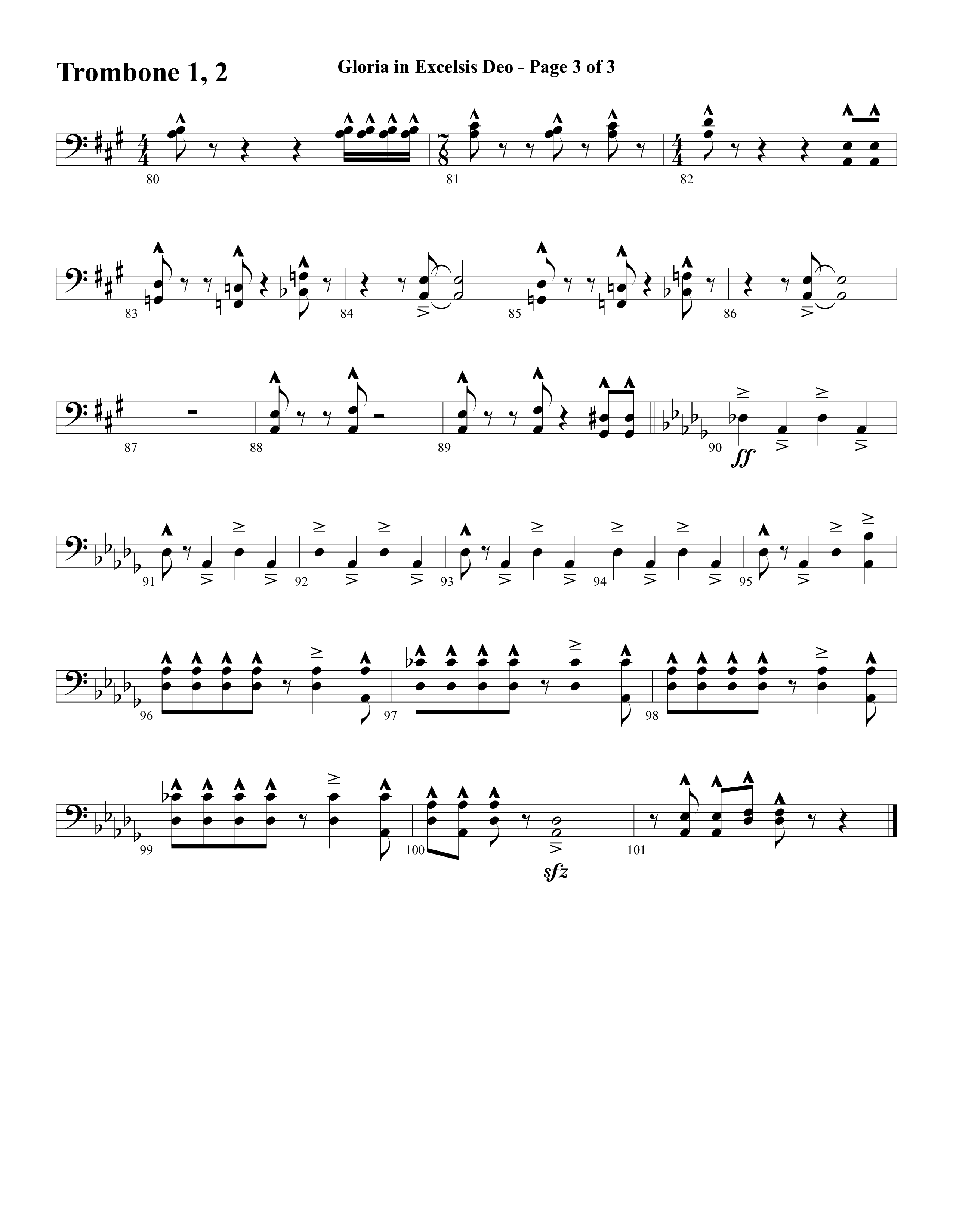 Gloria In Excelsis Deo (Choral Anthem SATB) Trombone 1/2 (Word Music Choral / Arr. David Clydesdale)