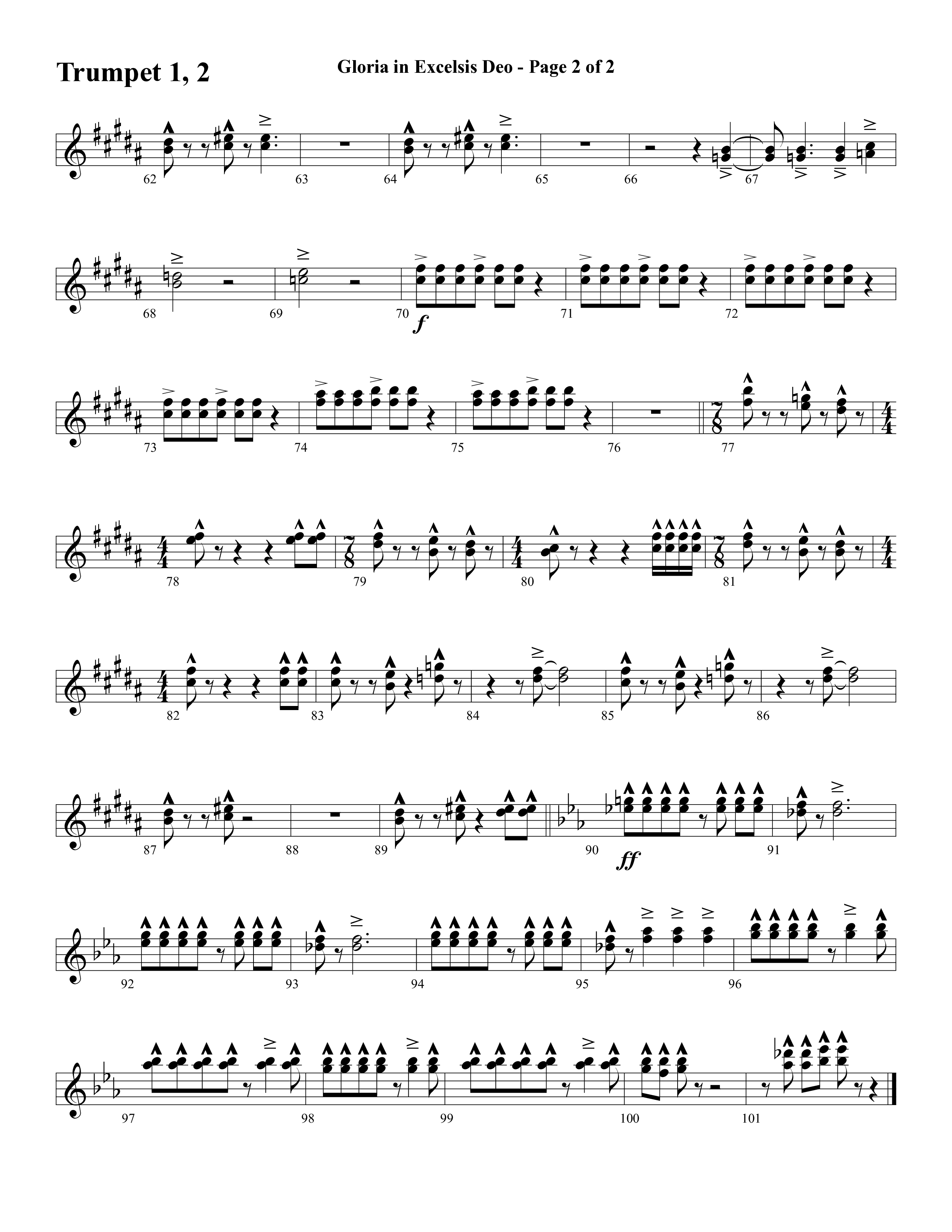 Gloria In Excelsis Deo (Choral Anthem SATB) Trumpet 1,2 (Word Music Choral / Arr. David Clydesdale)