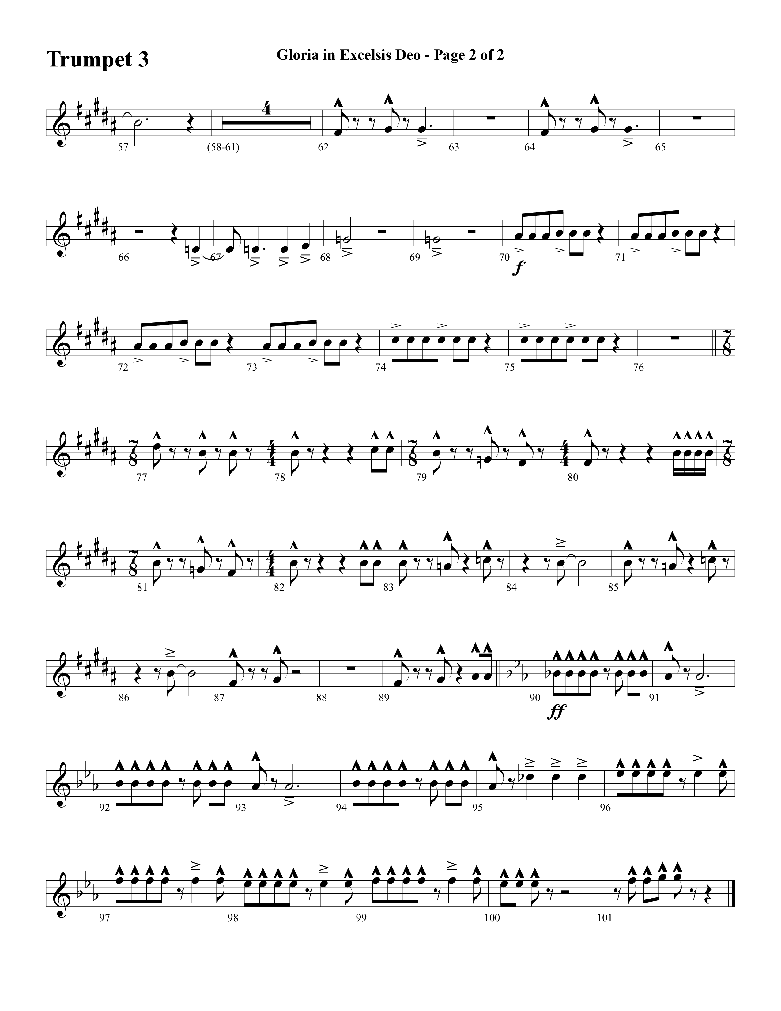 Gloria In Excelsis Deo (Choral Anthem SATB) Trumpet 3 (Word Music Choral / Arr. David Clydesdale)