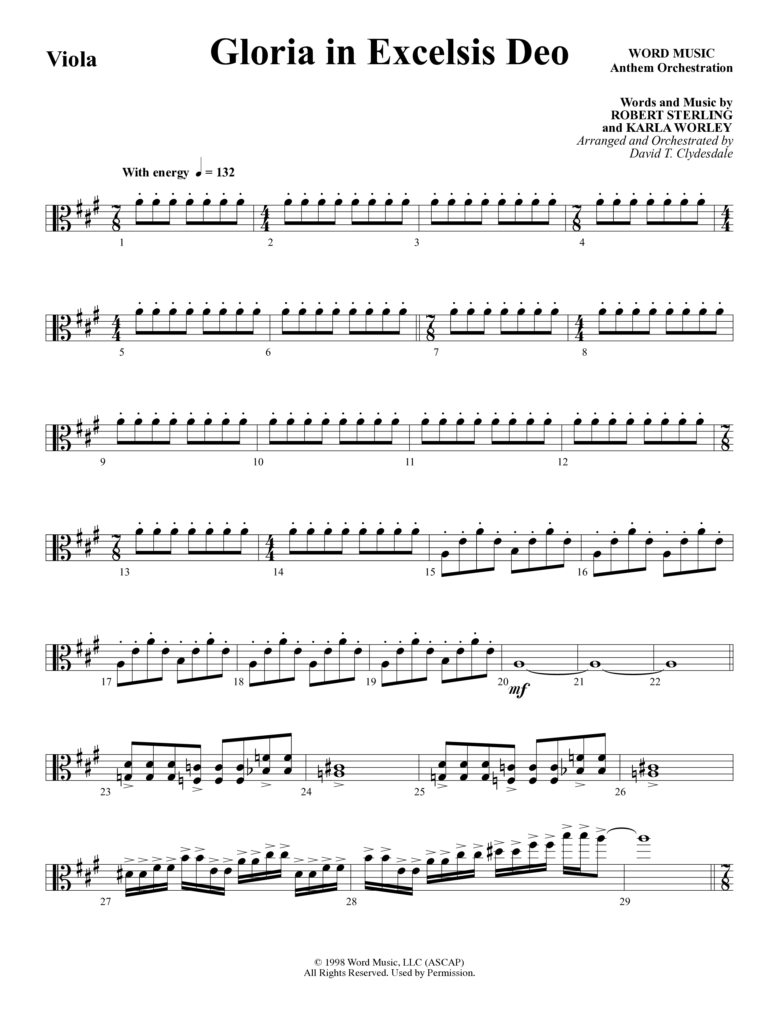 Gloria In Excelsis Deo (Choral Anthem SATB) Viola (Word Music Choral / Arr. David Clydesdale)