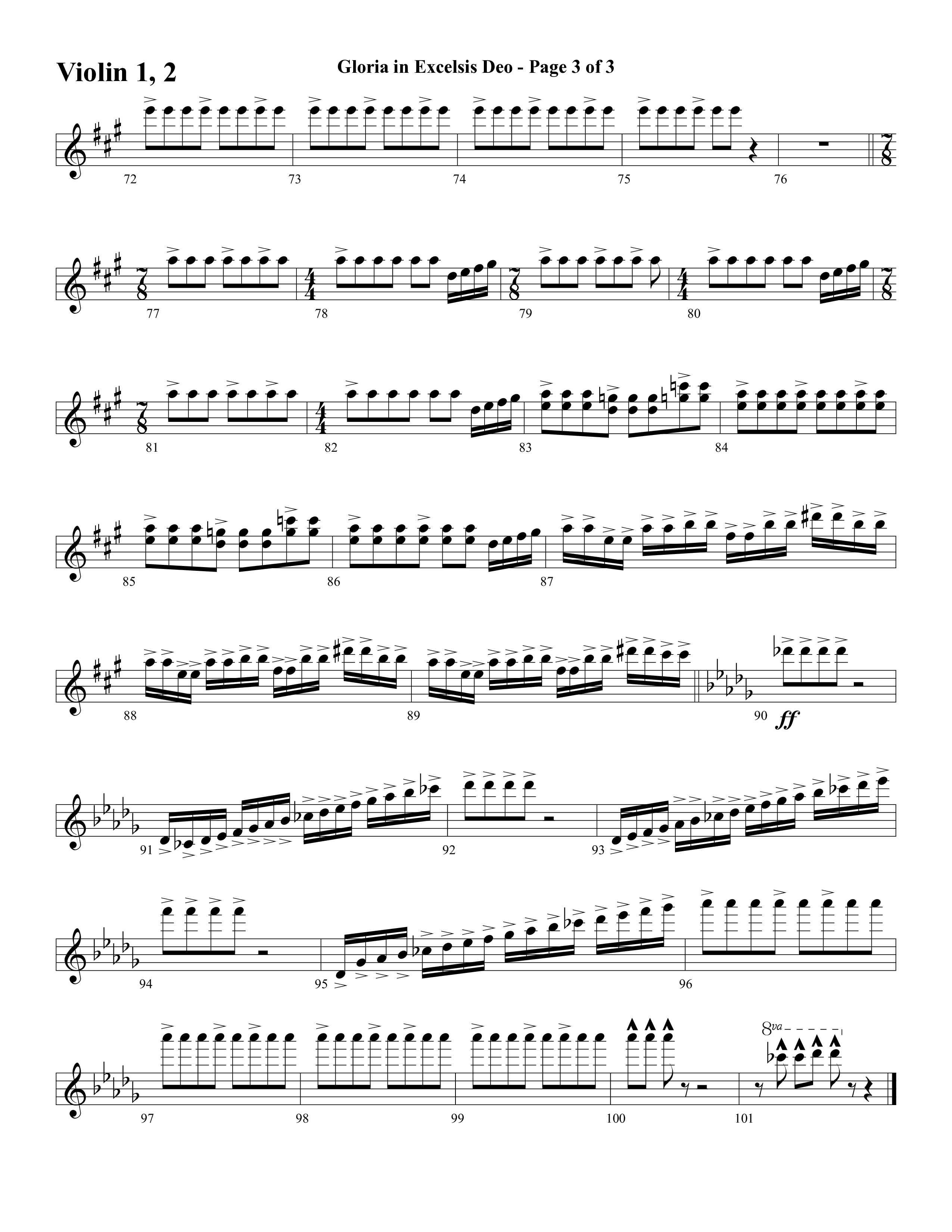 Gloria In Excelsis Deo (Choral Anthem SATB) Violin 1/2 (Word Music Choral / Arr. David Clydesdale)