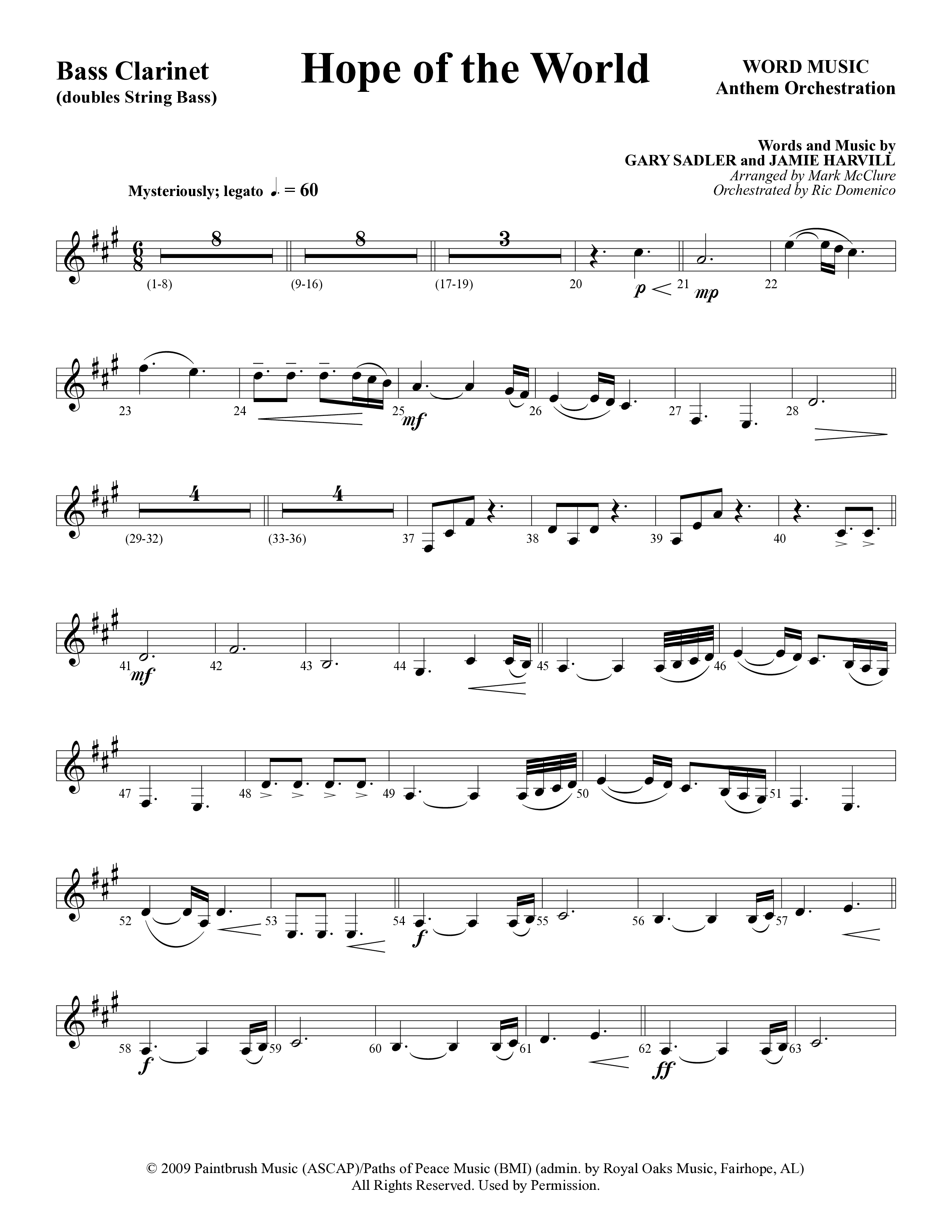 Hope Of The World (Choral Anthem SATB) Bass Clarinet (Word Music Choral / Arr. Mark McClure / Orch. Ric Domenico)