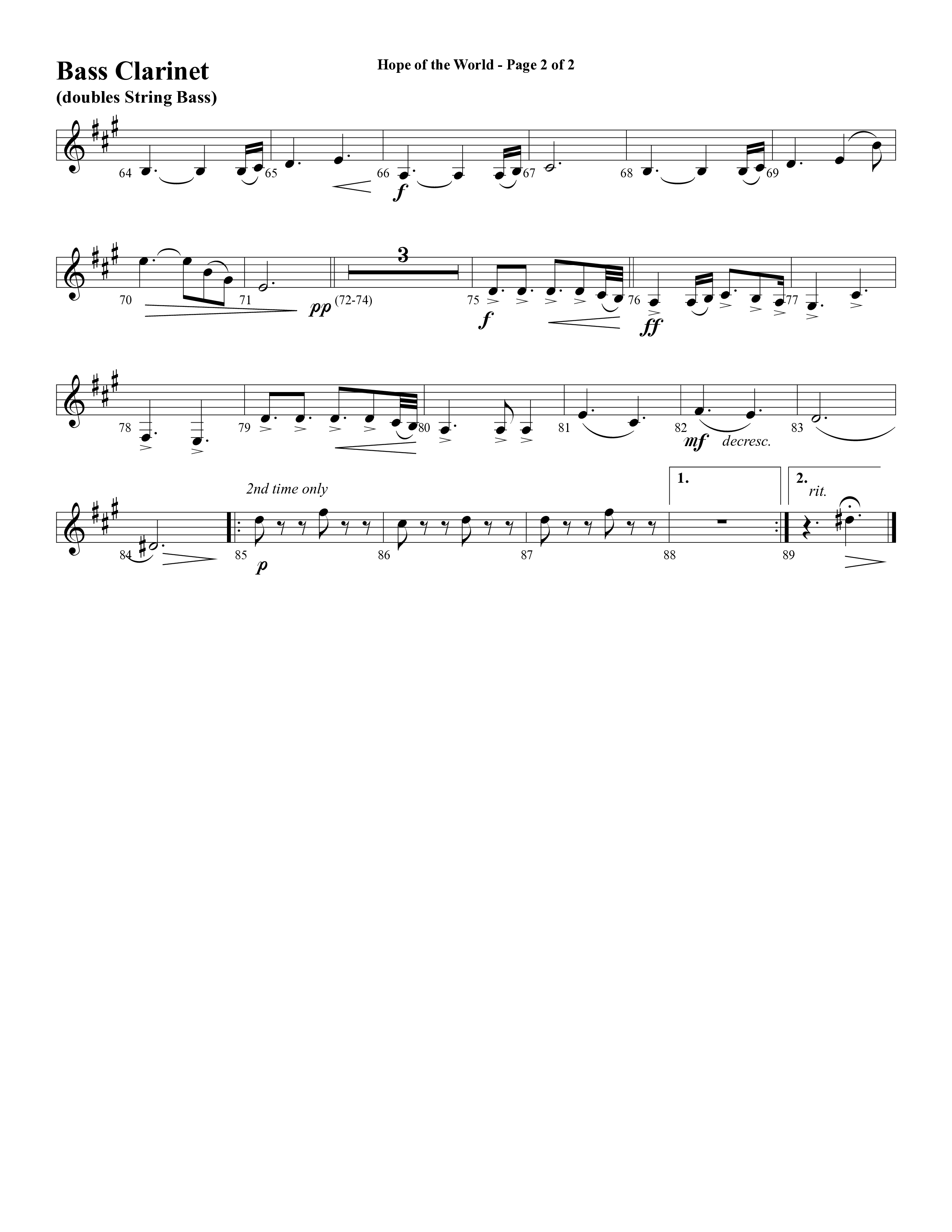 Hope Of The World (Choral Anthem SATB) Bass Clarinet (Word Music Choral / Arr. Mark McClure / Orch. Ric Domenico)