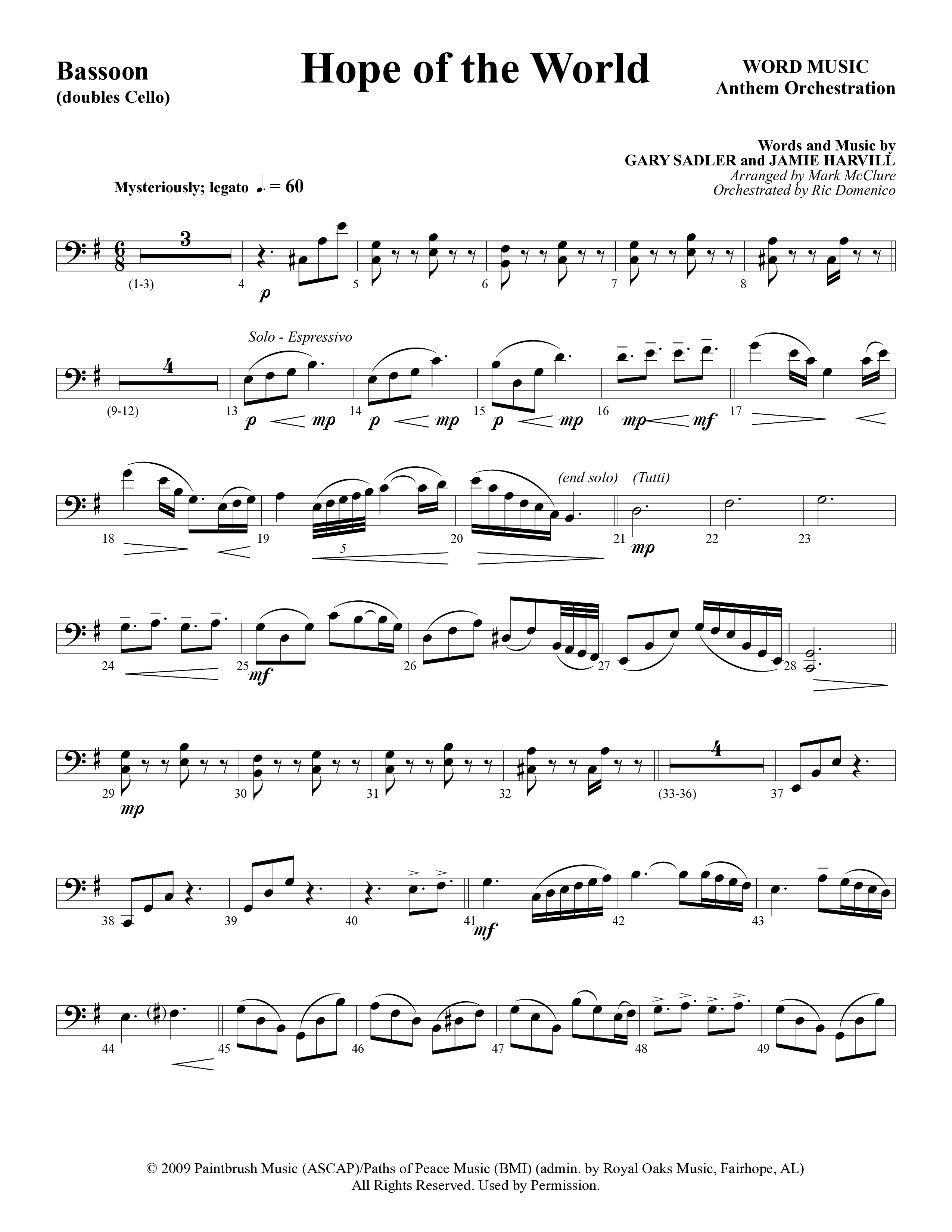 Hope Of The World (Choral Anthem SATB) Bassoon (Word Music Choral / Arr. Mark McClure / Orch. Ric Domenico)