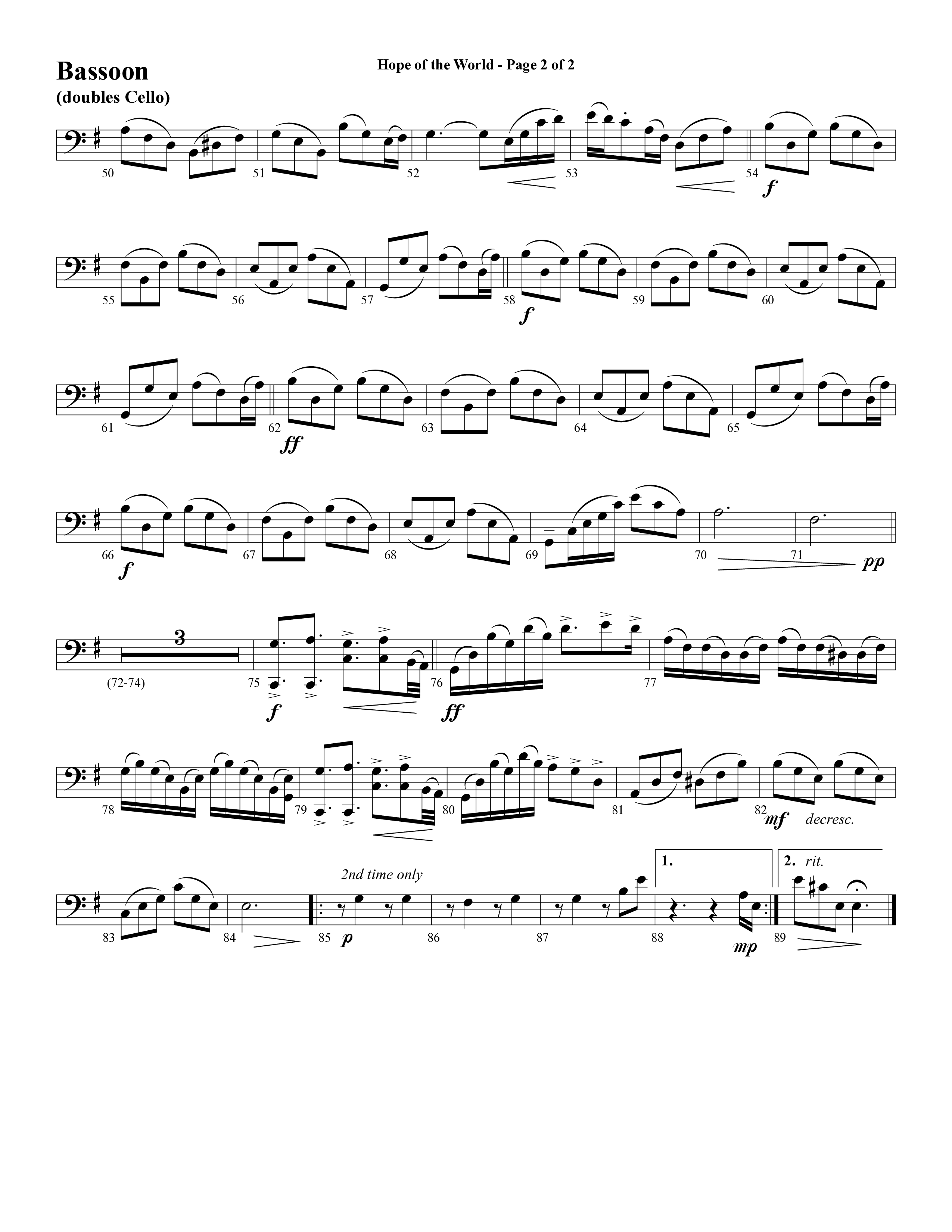 Hope Of The World (Choral Anthem SATB) Bassoon (Word Music Choral / Arr. Mark McClure / Orch. Ric Domenico)