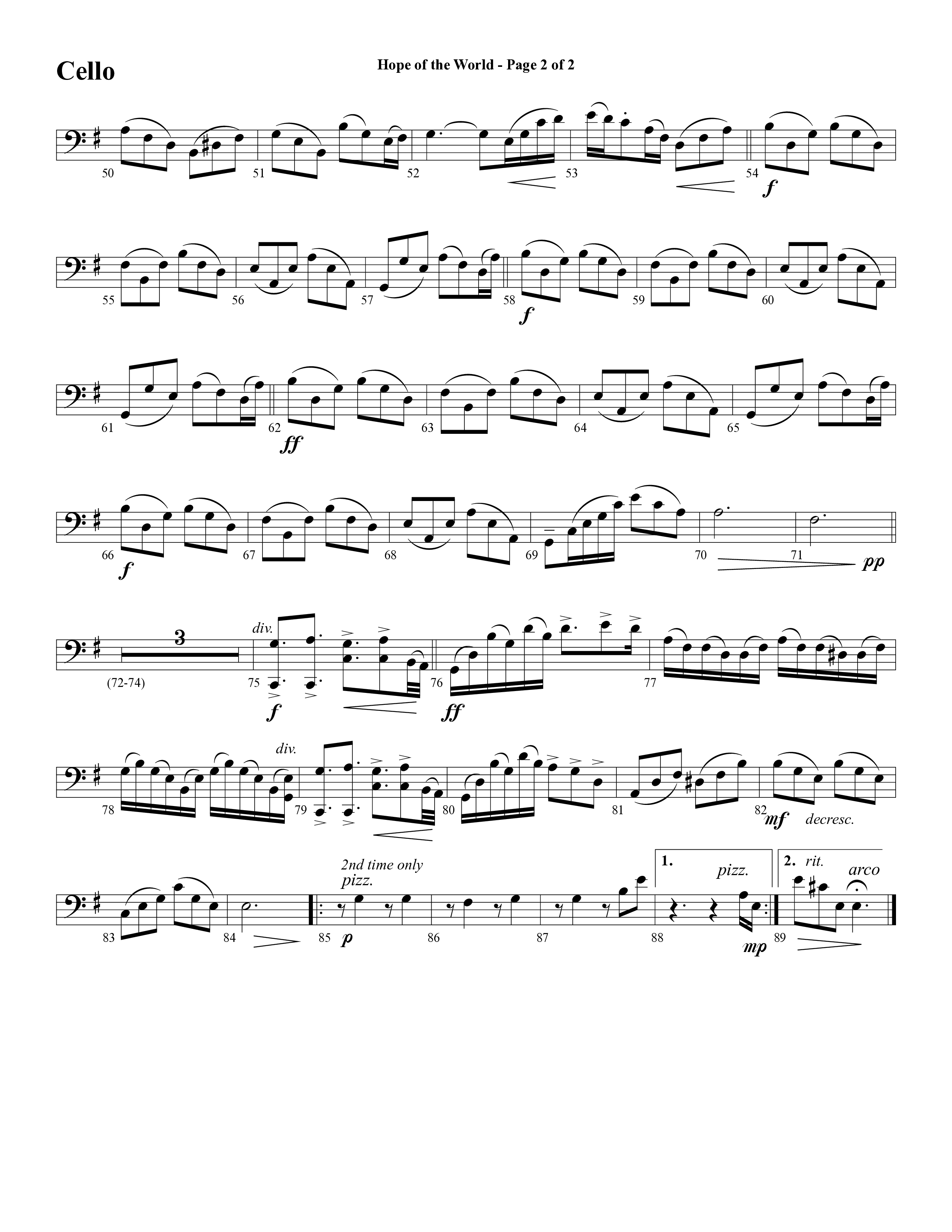 Hope Of The World (Choral Anthem SATB) Cello (Word Music Choral / Arr. Mark McClure / Orch. Ric Domenico)