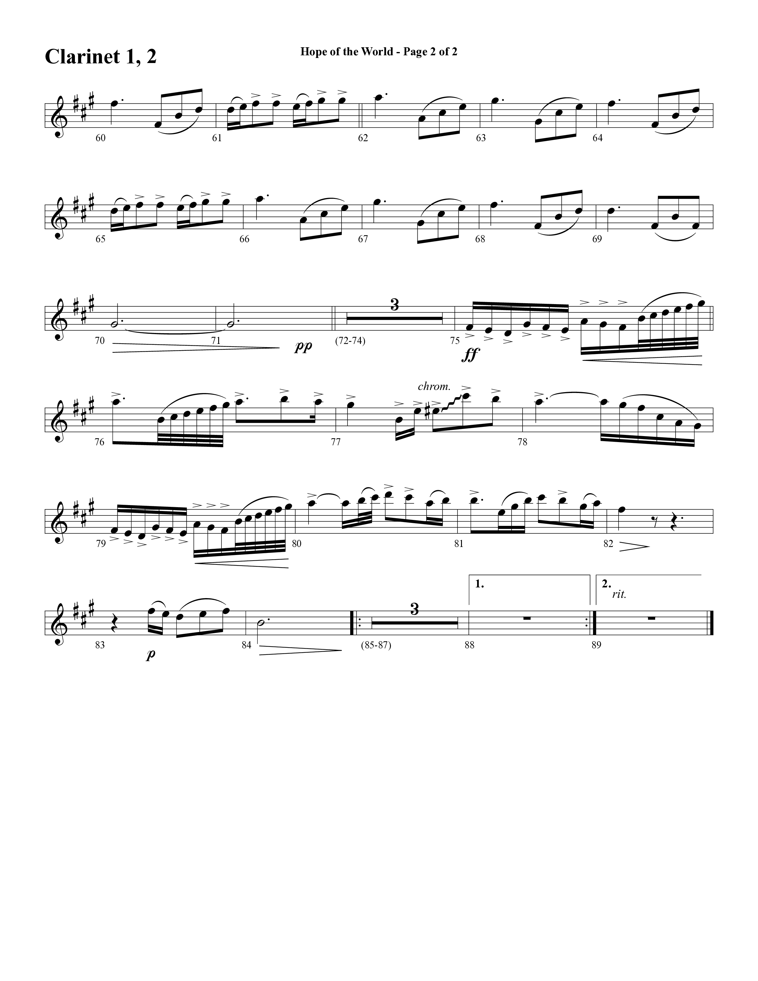 Hope Of The World (Choral Anthem SATB) Clarinet 1/2 (Word Music Choral / Arr. Mark McClure / Orch. Ric Domenico)