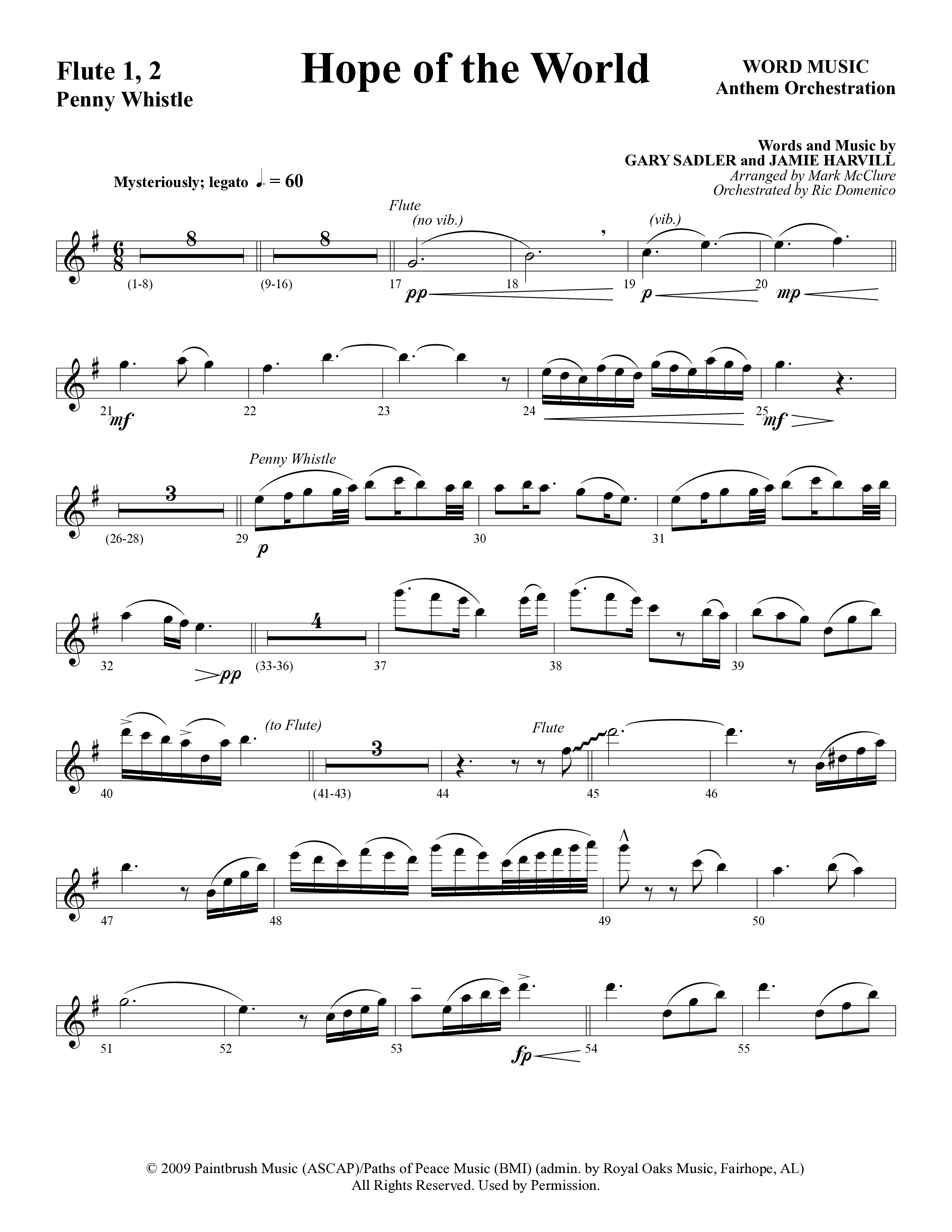 Hope Of The World (Choral Anthem SATB) Flute 1/2 (Word Music Choral / Arr. Mark McClure / Orch. Ric Domenico)
