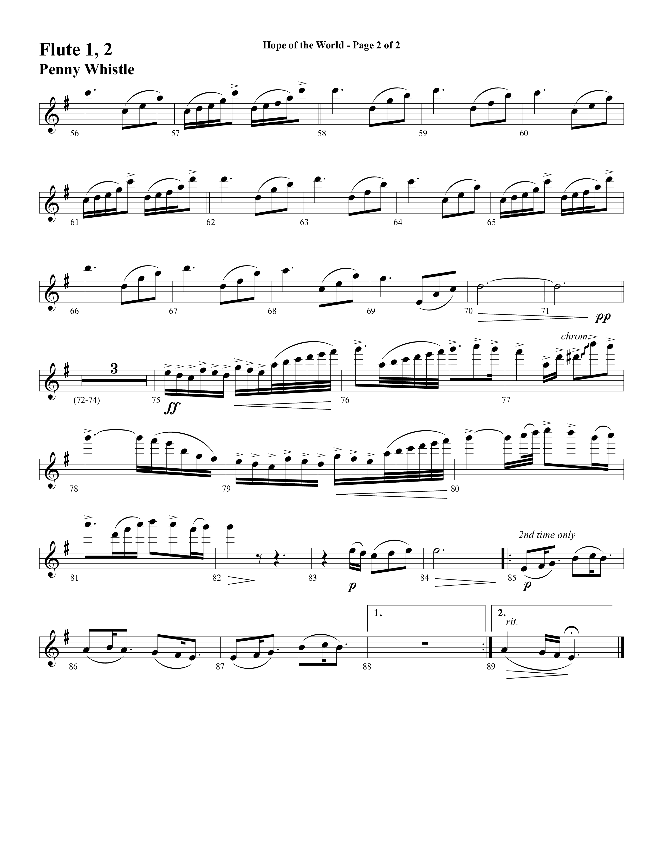 Hope Of The World (Choral Anthem SATB) Flute 1/2 (Word Music Choral / Arr. Mark McClure / Orch. Ric Domenico)