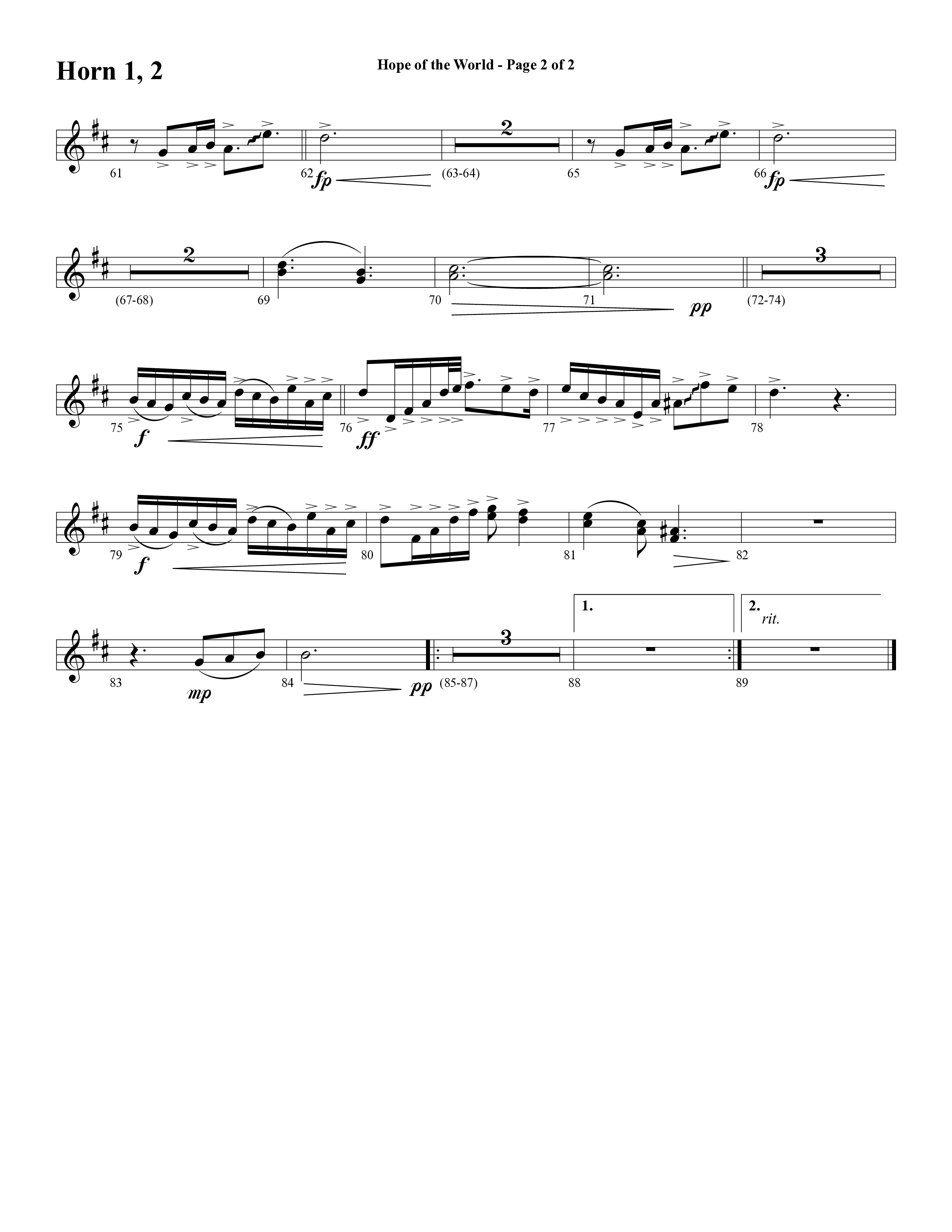 Hope Of The World (Choral Anthem SATB) French Horn 1/2 (Word Music Choral / Arr. Mark McClure / Orch. Ric Domenico)