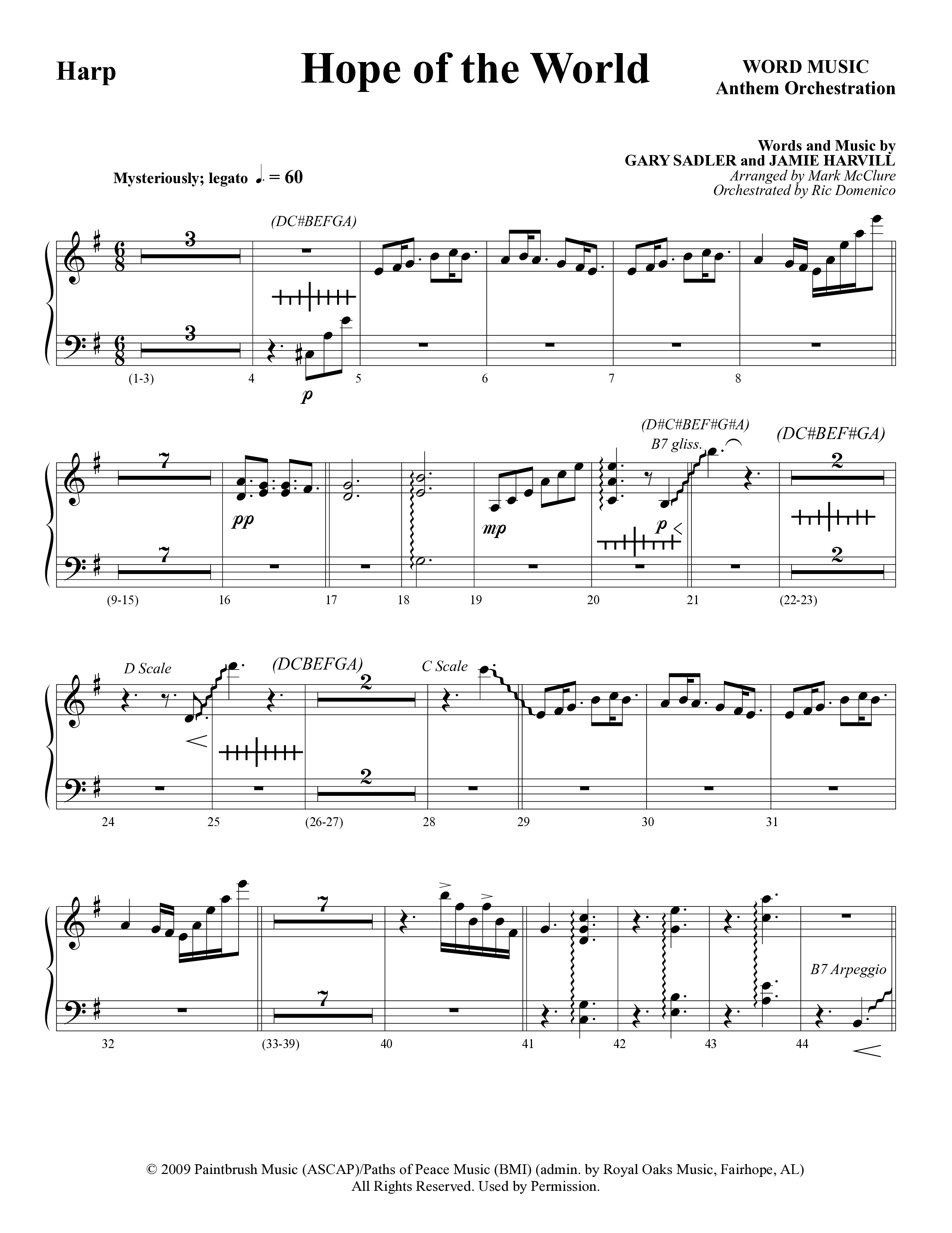Hope Of The World (Choral Anthem SATB) Harp (Word Music Choral / Arr. Mark McClure / Orch. Ric Domenico)