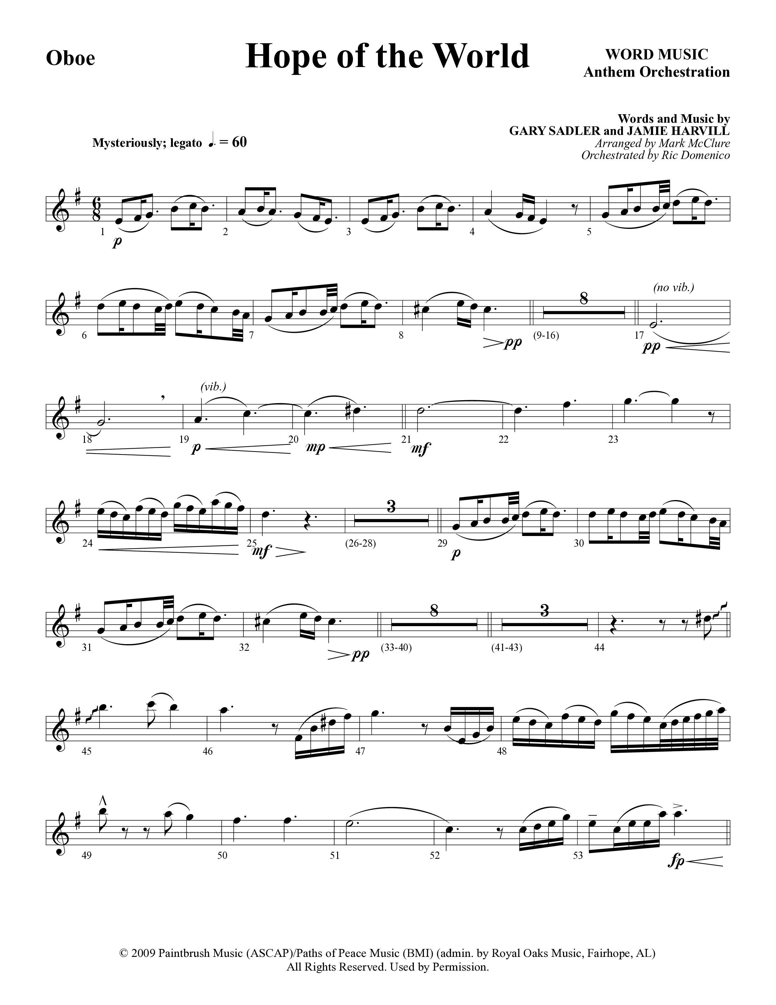 Hope Of The World (Choral Anthem SATB) Oboe (Word Music Choral / Arr. Mark McClure / Orch. Ric Domenico)