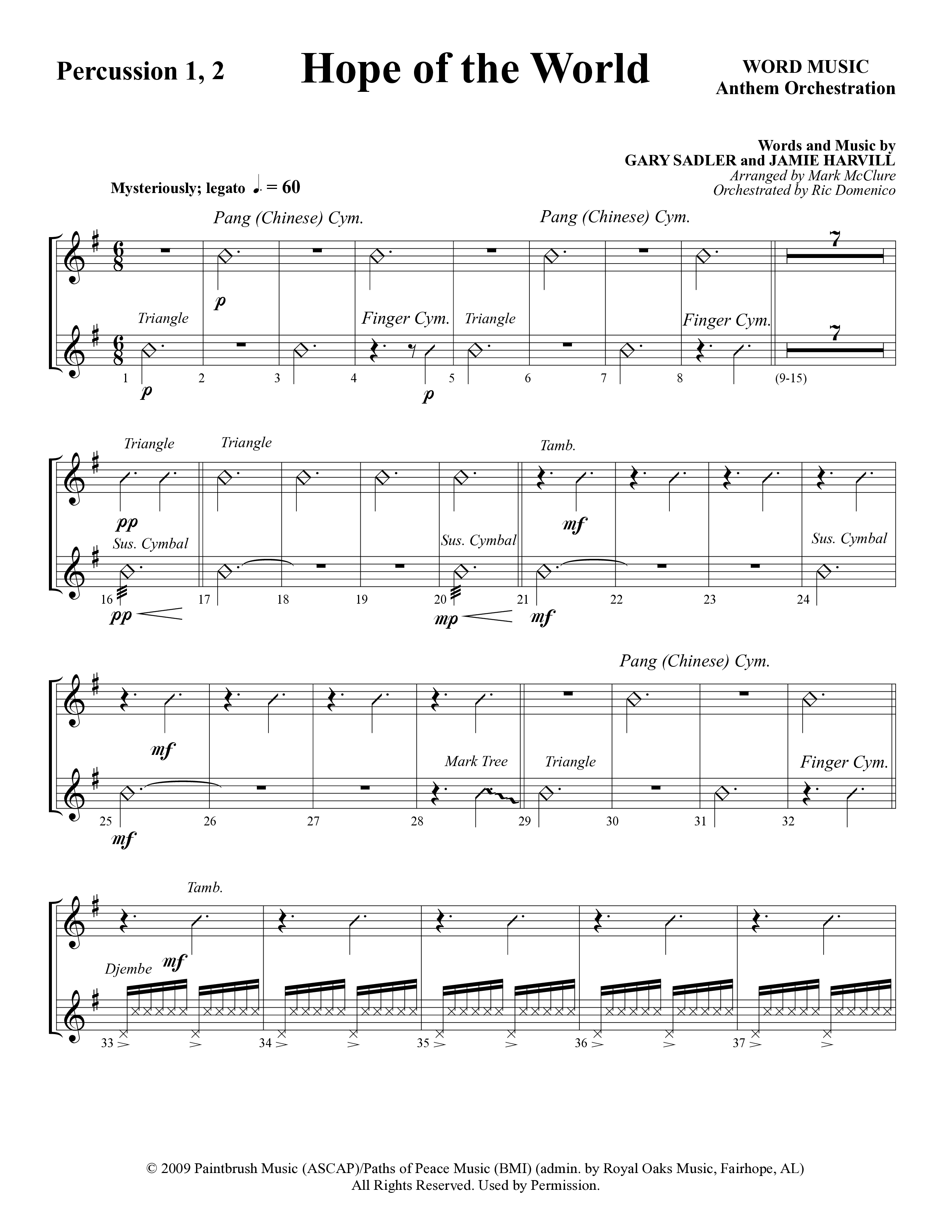 Hope Of The World (Choral Anthem SATB) Percussion (Word Music Choral / Arr. Mark McClure / Orch. Ric Domenico)