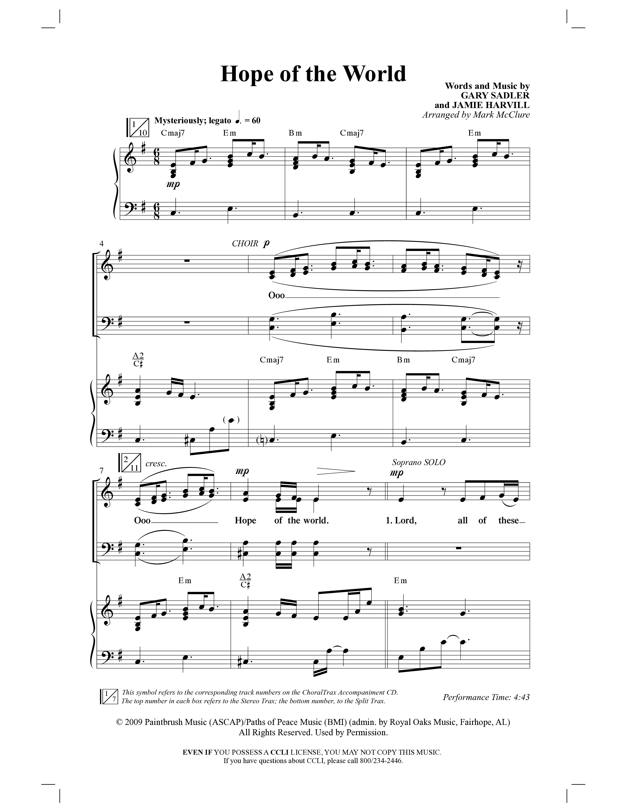 Hope Of The World (Choral Anthem SATB) Anthem (SATB/Piano) (Word Music Choral / Arr. Mark McClure / Orch. Ric Domenico)