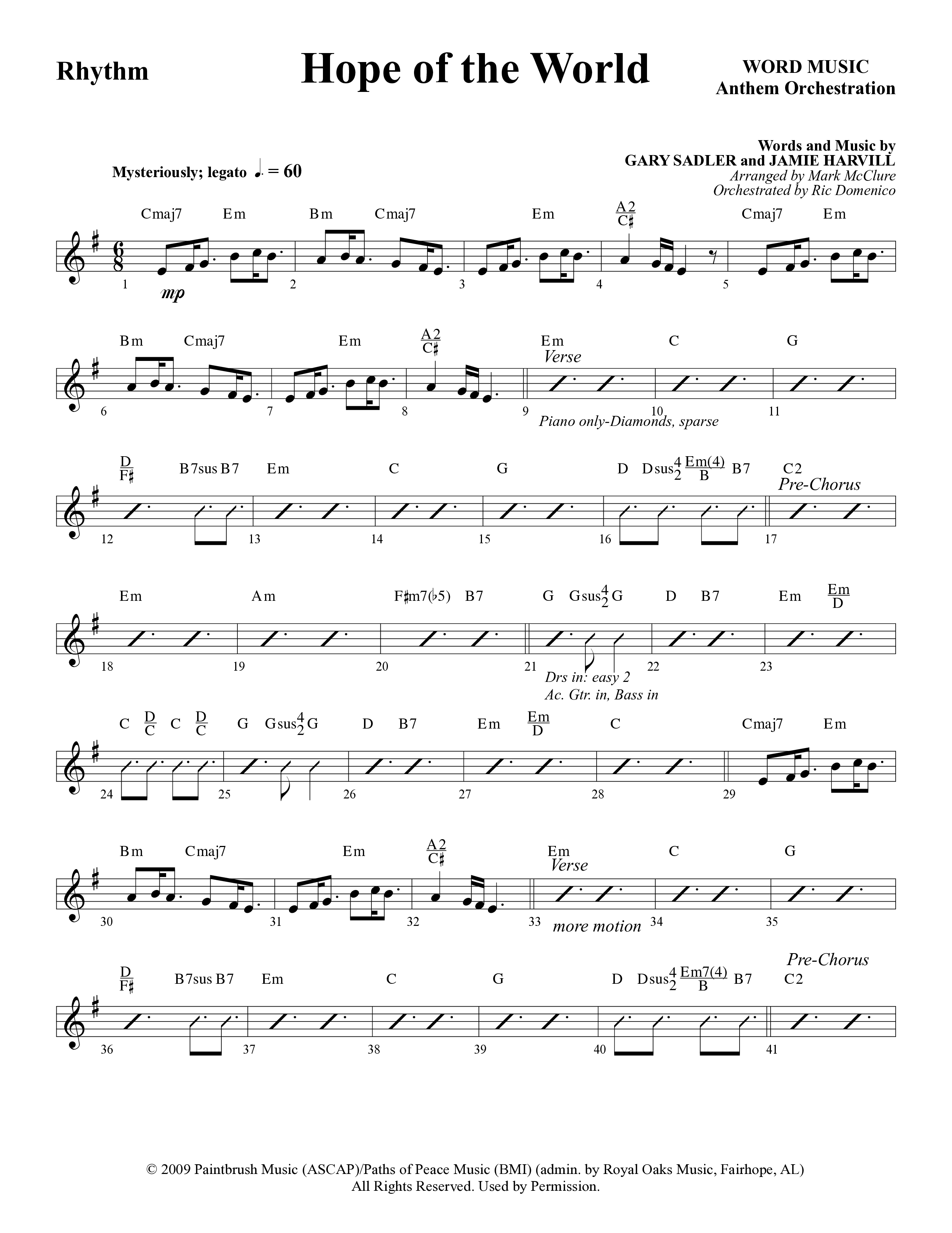 Hope Of The World (Choral Anthem SATB) Rhythm Chart (Word Music Choral / Arr. Mark McClure / Orch. Ric Domenico)