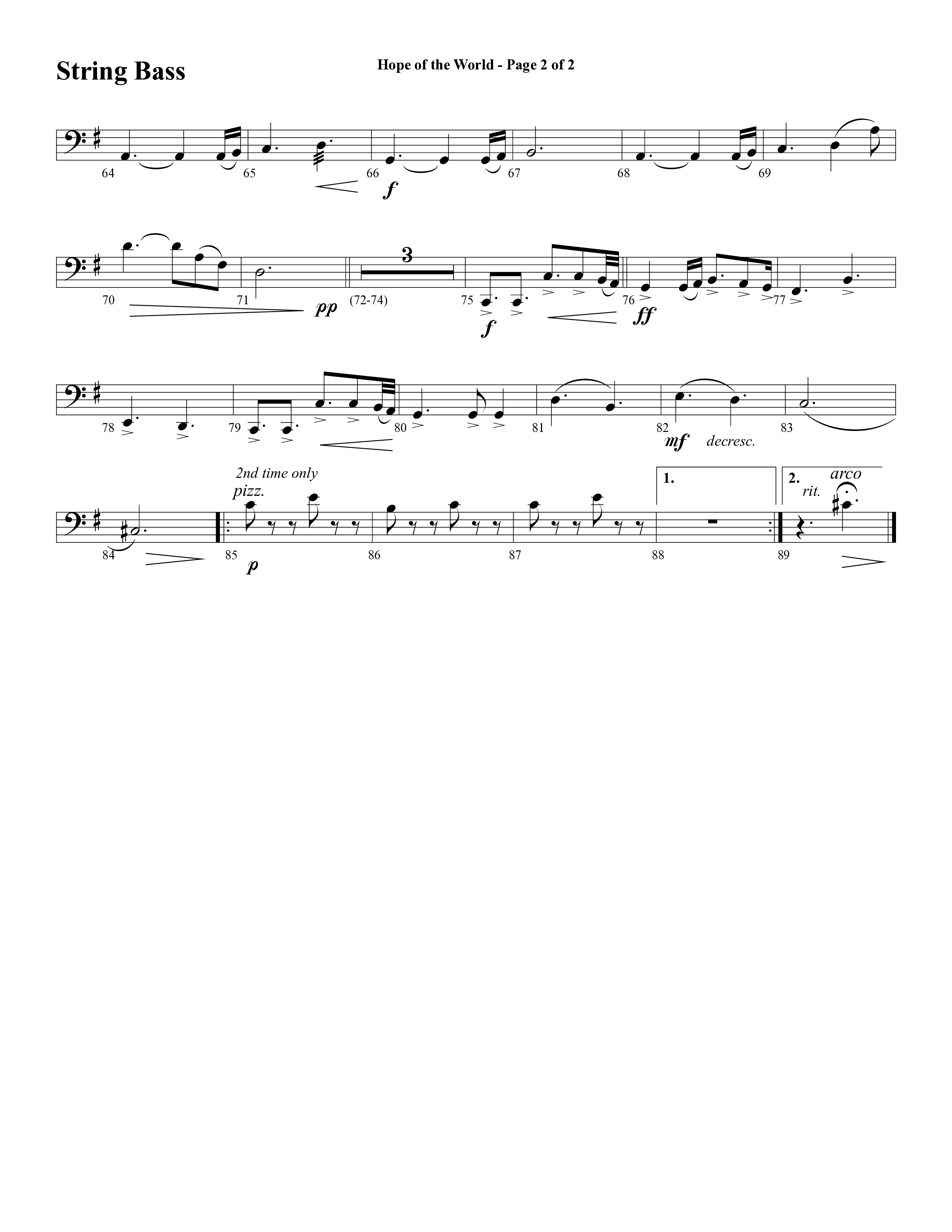 Hope Of The World (Choral Anthem SATB) String Bass (Word Music Choral / Arr. Mark McClure / Orch. Ric Domenico)