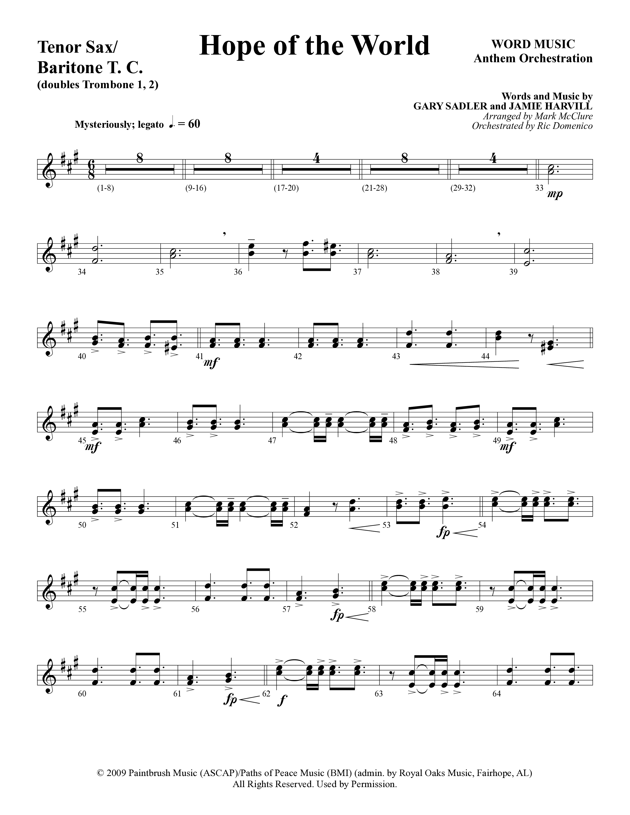 Hope Of The World (Choral Anthem SATB) Tenor Sax/Baritone T.C. (Word Music Choral / Arr. Mark McClure / Orch. Ric Domenico)