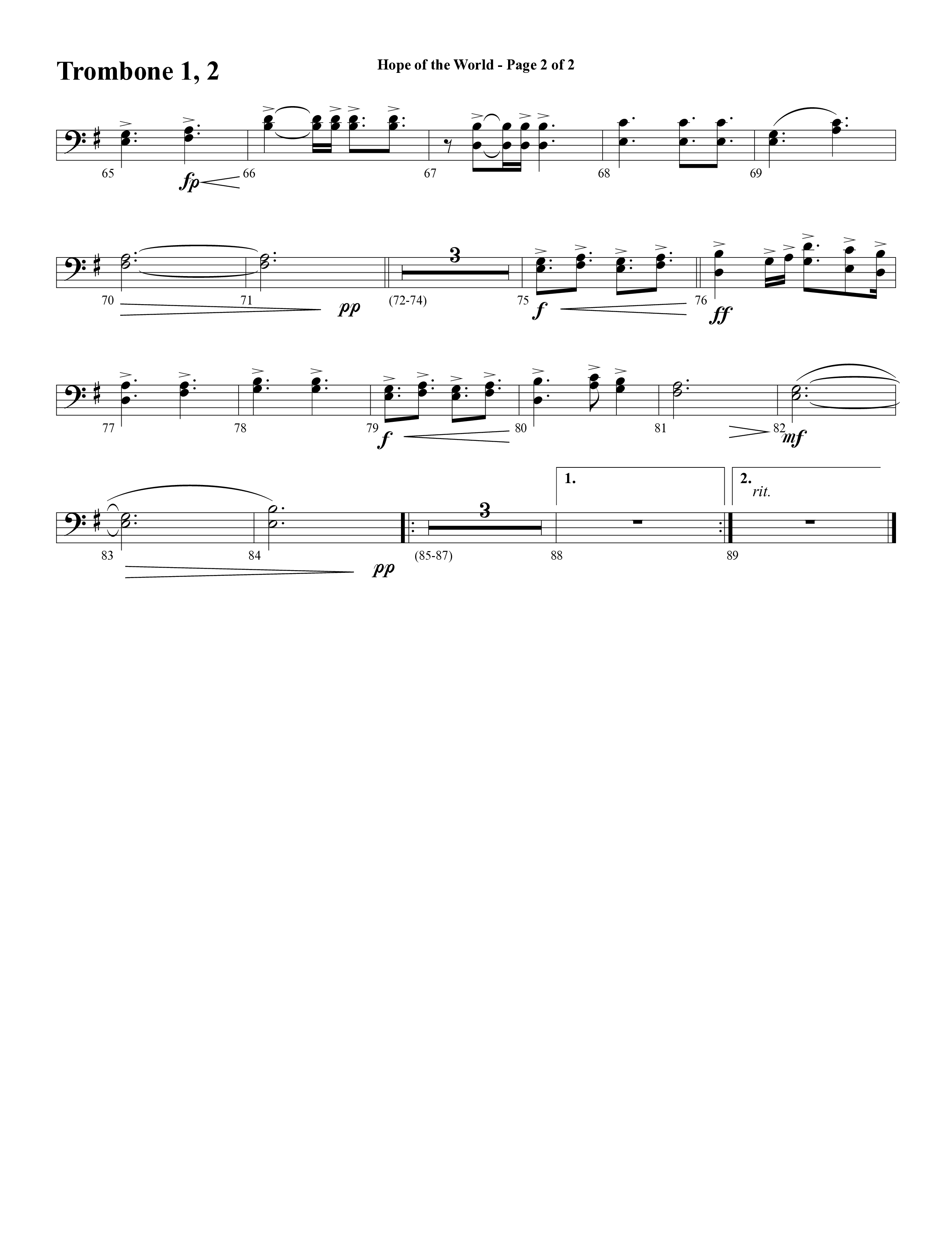 Hope Of The World (Choral Anthem SATB) Trombone 1/2 (Word Music Choral / Arr. Mark McClure / Orch. Ric Domenico)