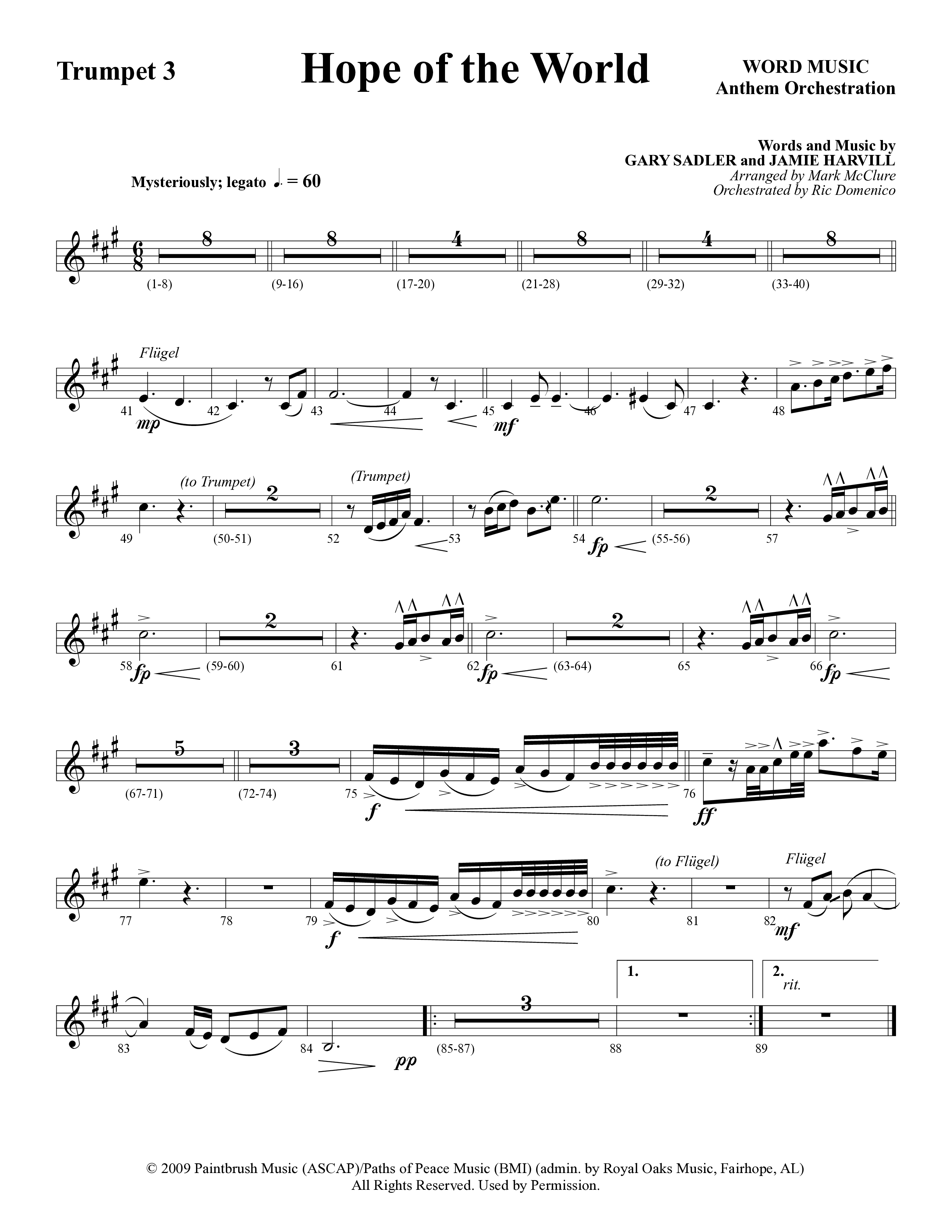 Hope Of The World (Choral Anthem SATB) Trumpet 3 (Word Music Choral / Arr. Mark McClure / Orch. Ric Domenico)