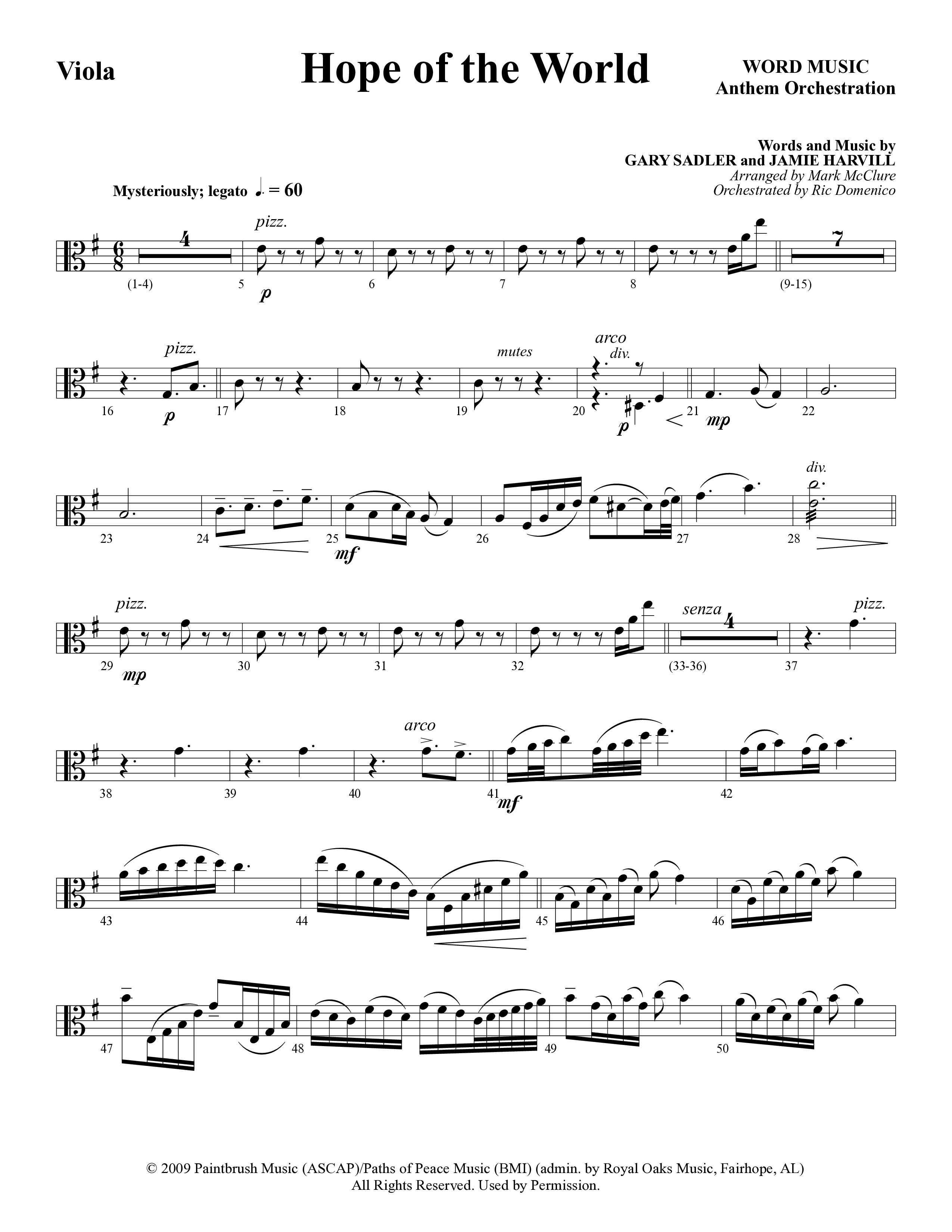 Hope Of The World (Choral Anthem SATB) Viola (Word Music Choral / Arr. Mark McClure / Orch. Ric Domenico)