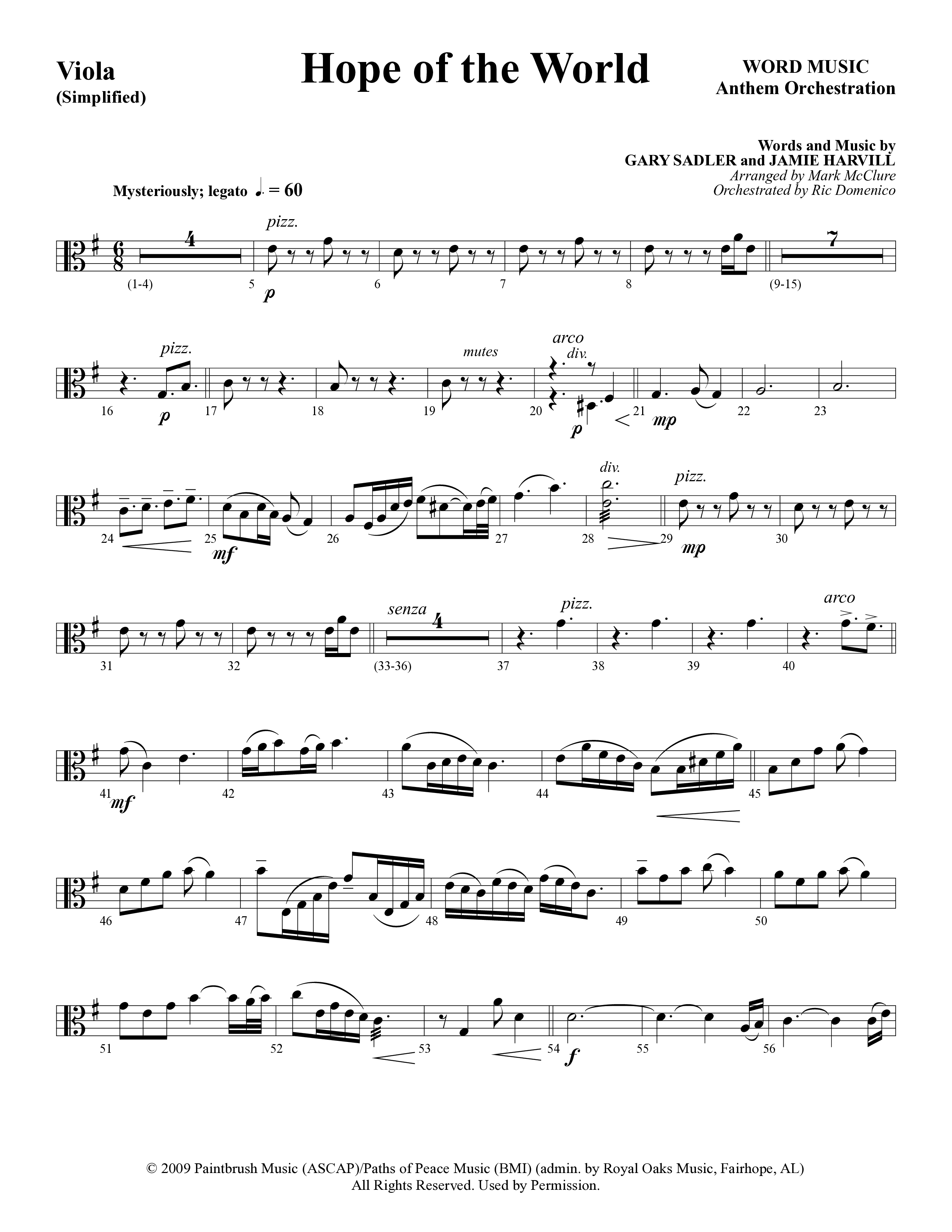 Hope Of The World (Choral Anthem SATB) Viola (Word Music Choral / Arr. Mark McClure / Orch. Ric Domenico)