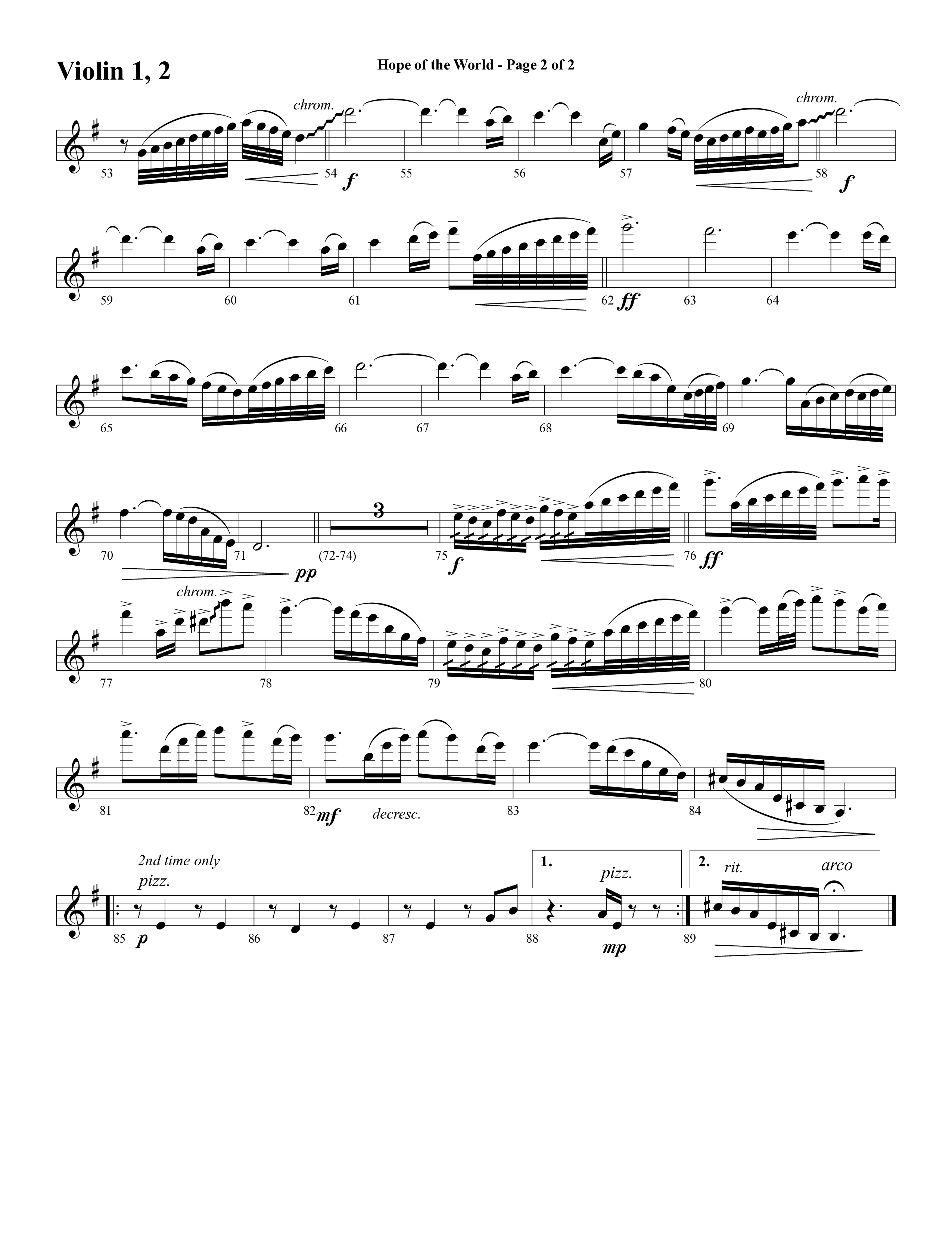 Hope Of The World (Choral Anthem SATB) Violin 1/2 (Word Music Choral / Arr. Mark McClure / Orch. Ric Domenico)