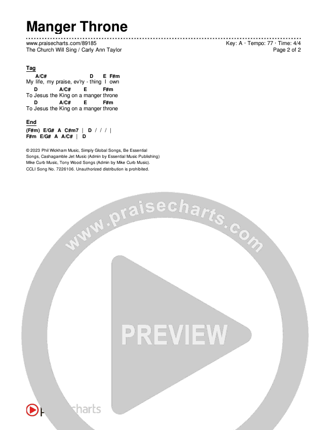 Manger Throne Chords & Lyrics (The Church Will Sing / Carly Ann Taylor)