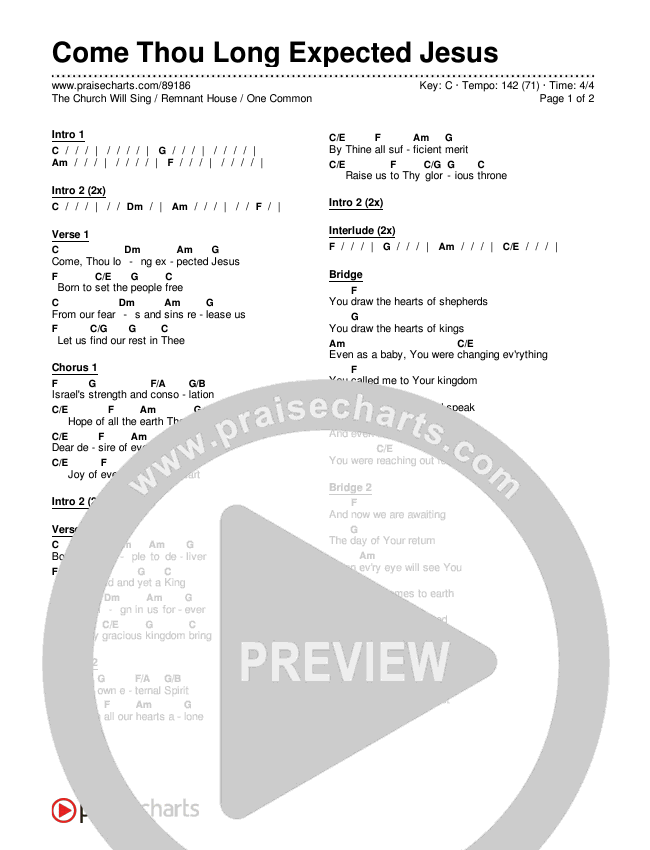 Come Thou Long Expected Jesus Chords & Lyrics (The Church Will Sing / Remnant House / One Common)