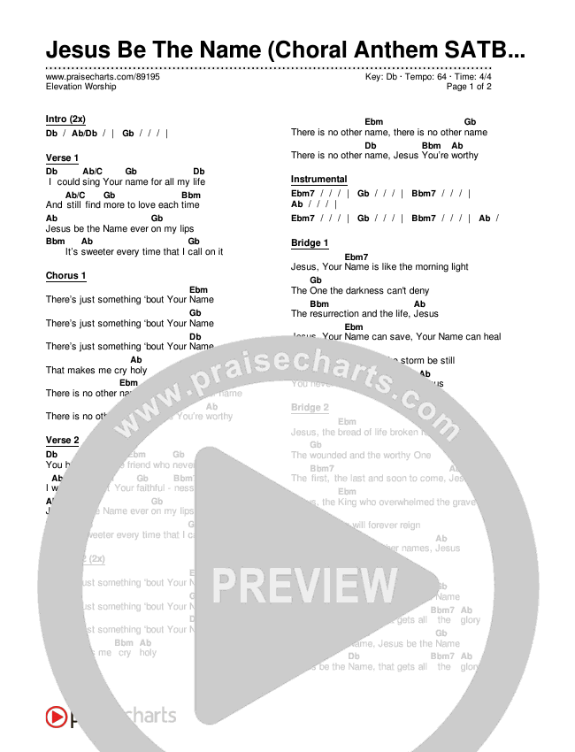 Jesus Be The Name (Choral Anthem SATB) Chords & Lyrics (Elevation Worship)
